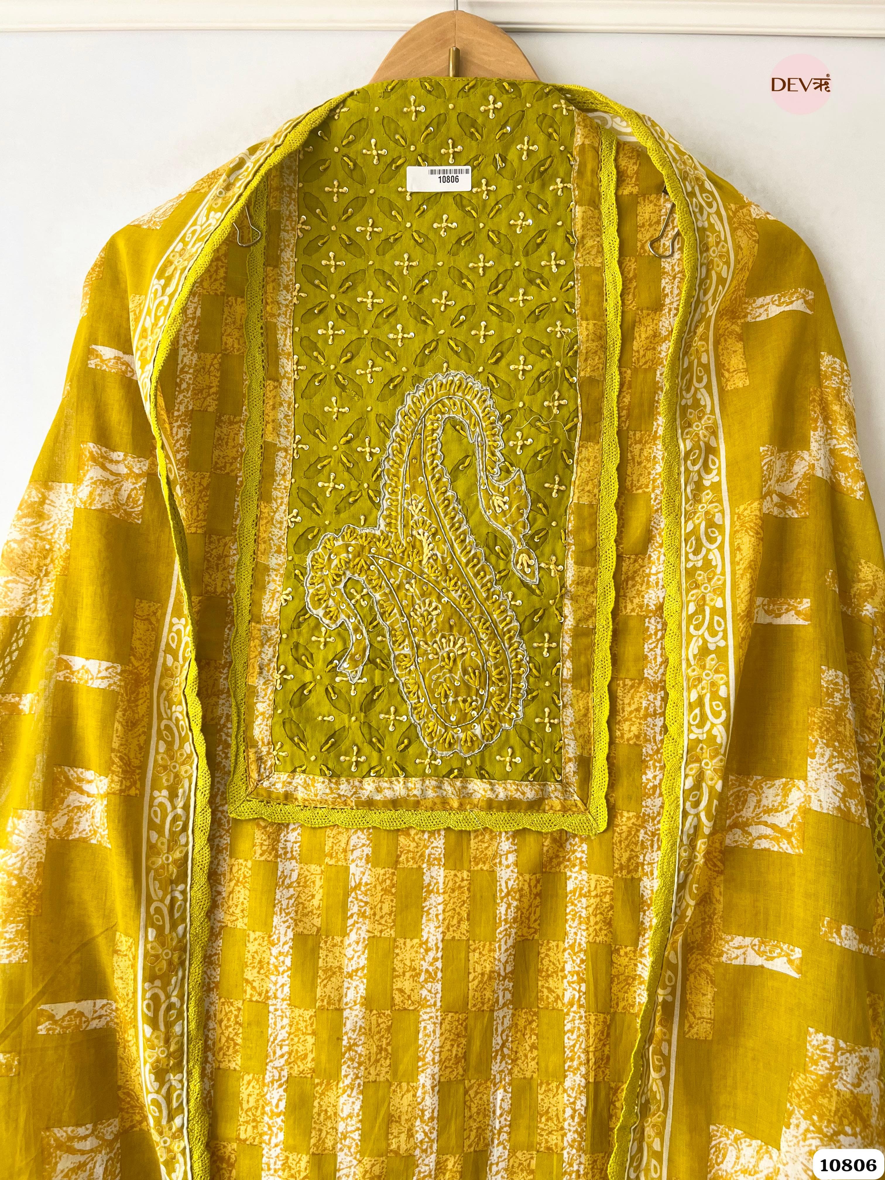 Yellow Cotton Jaipuri Printed Hand Embroidered -Set Of 3