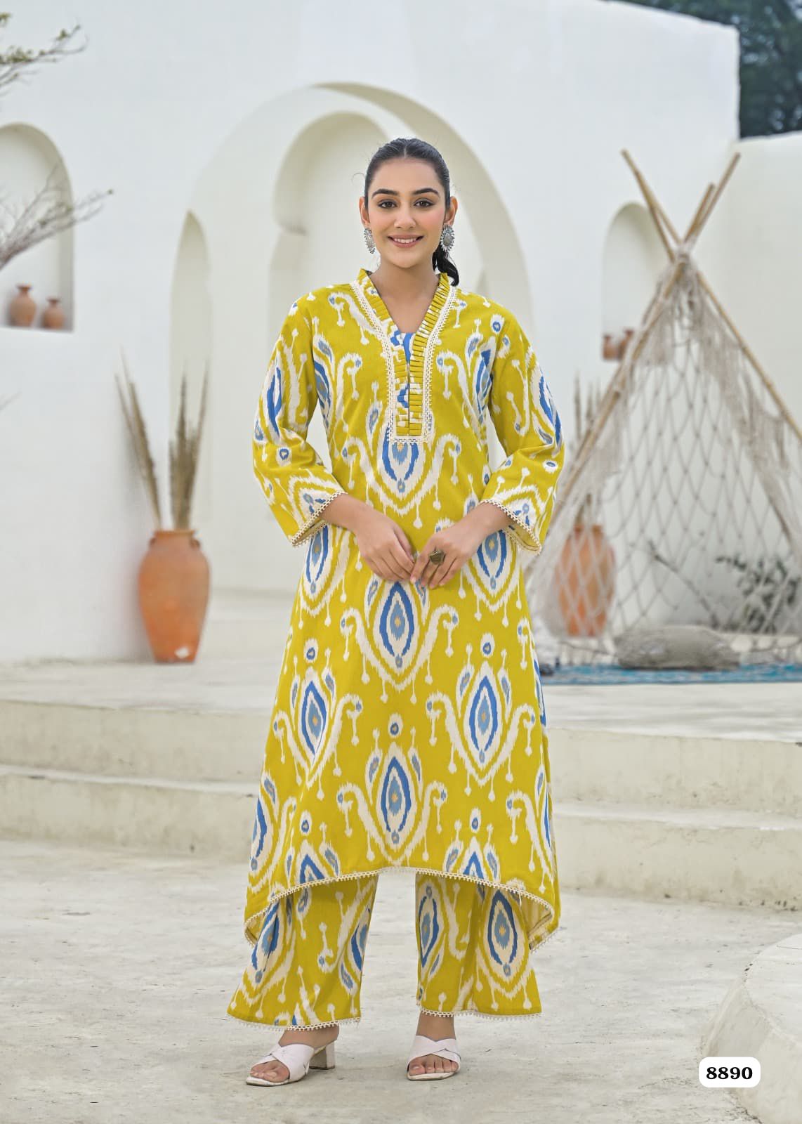 Yellow Cotton Printed Readymades Co-Ord -Set Of 2