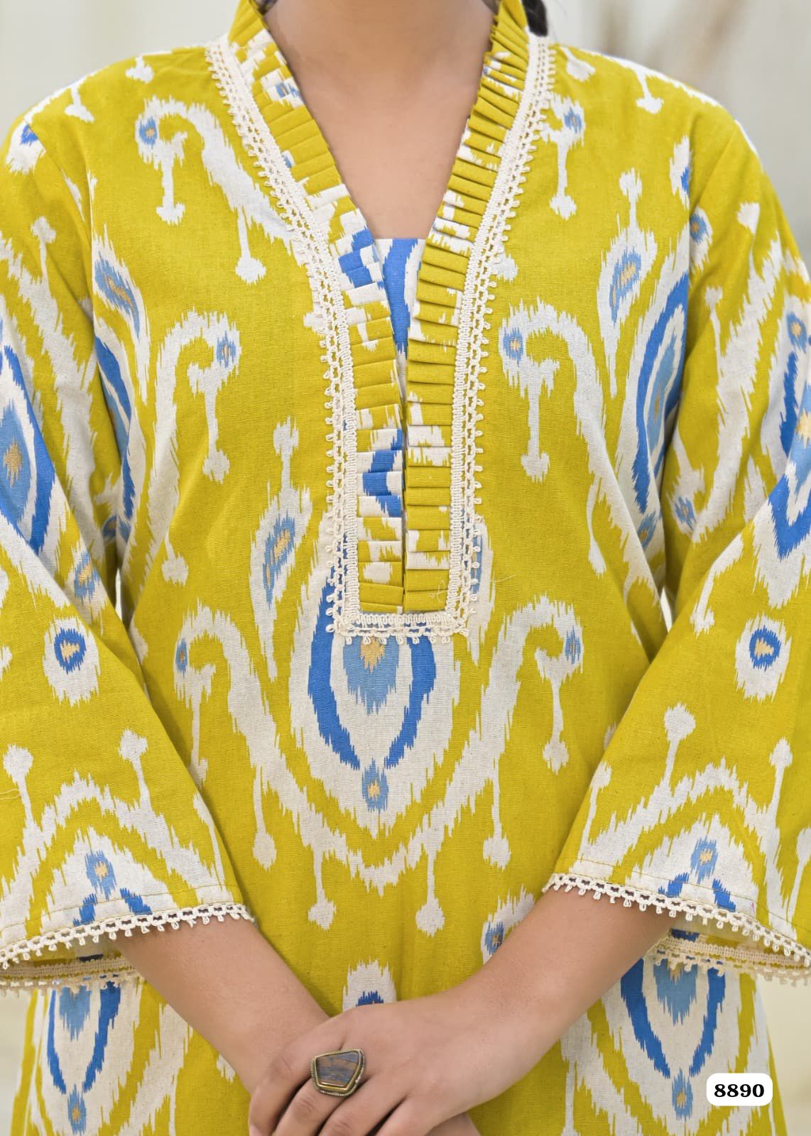 Yellow Cotton Printed Readymades Co-Ord -Set Of 2 {8890}