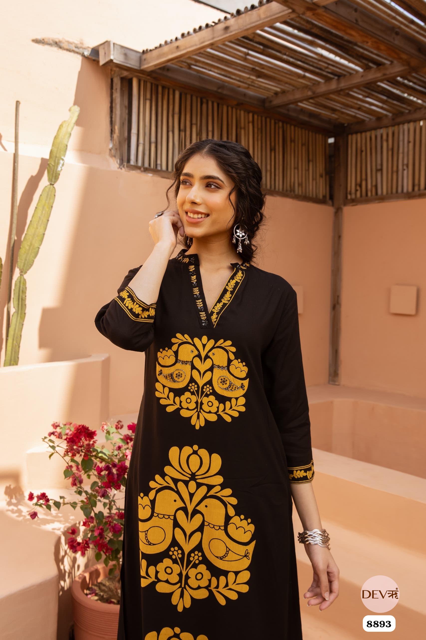 Black German Reyon Printed Readymades Co-Ord -Set Of 2 {8893}