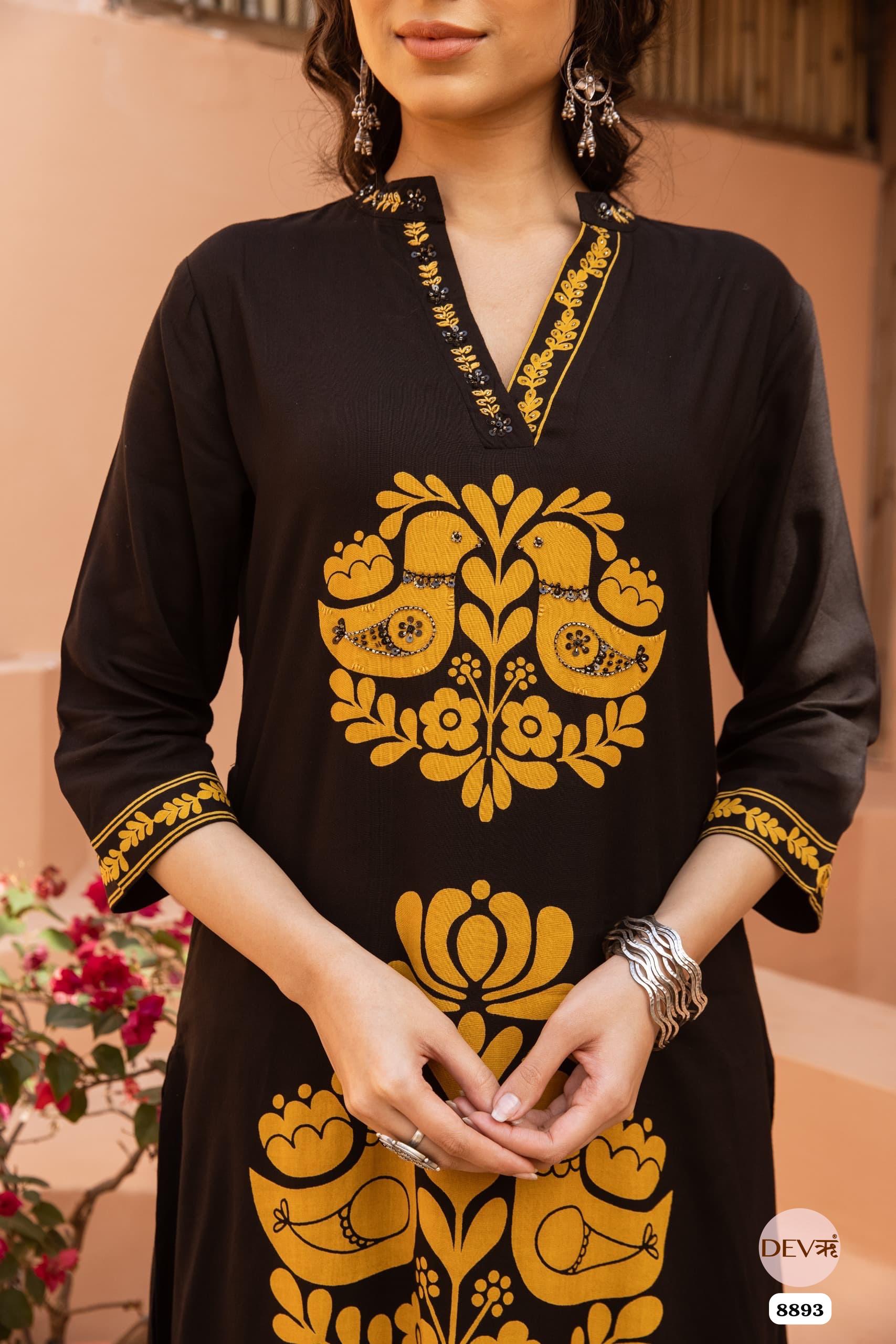 Black German Reyon Printed Readymades Co-Ord -Set Of 2 {8893}