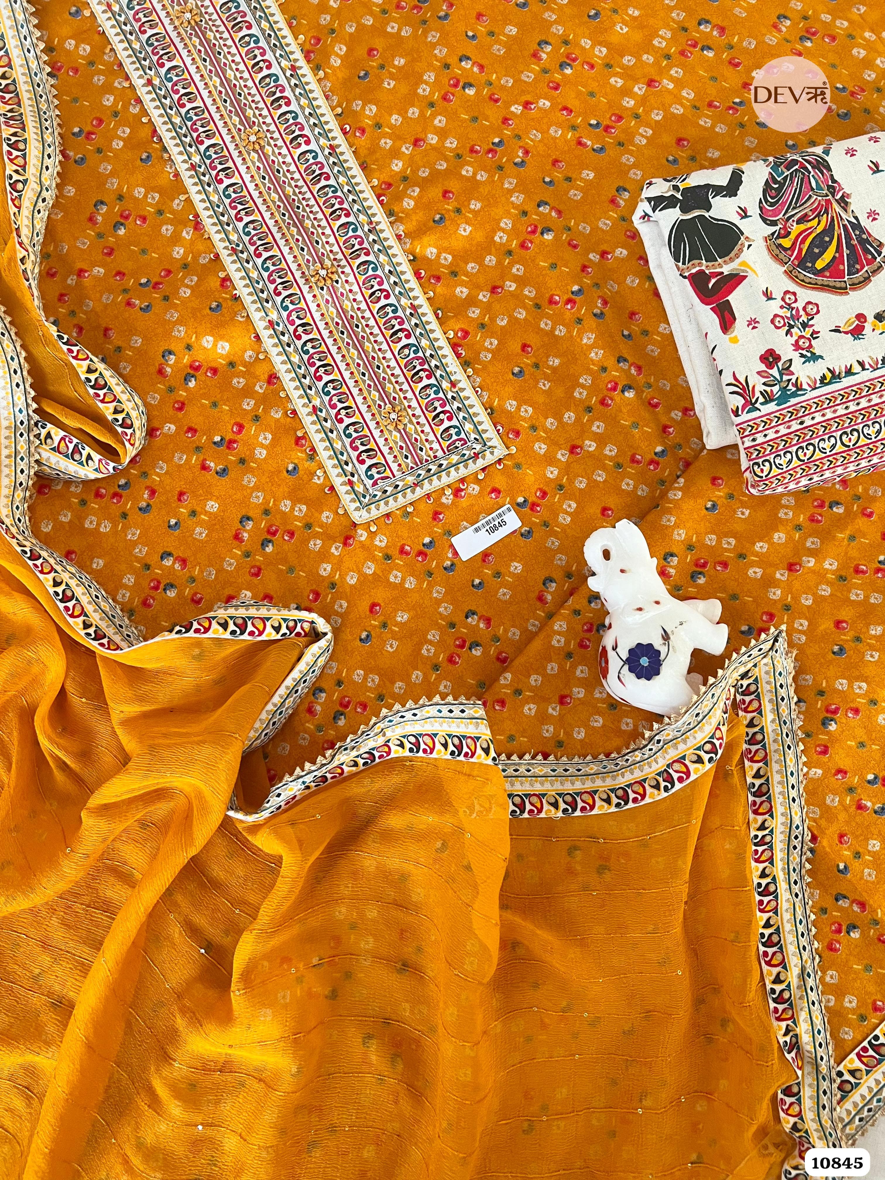 Orange yellow Cotton Jaipuri Printed Hand Embroidered -Set Of 3 {10845}