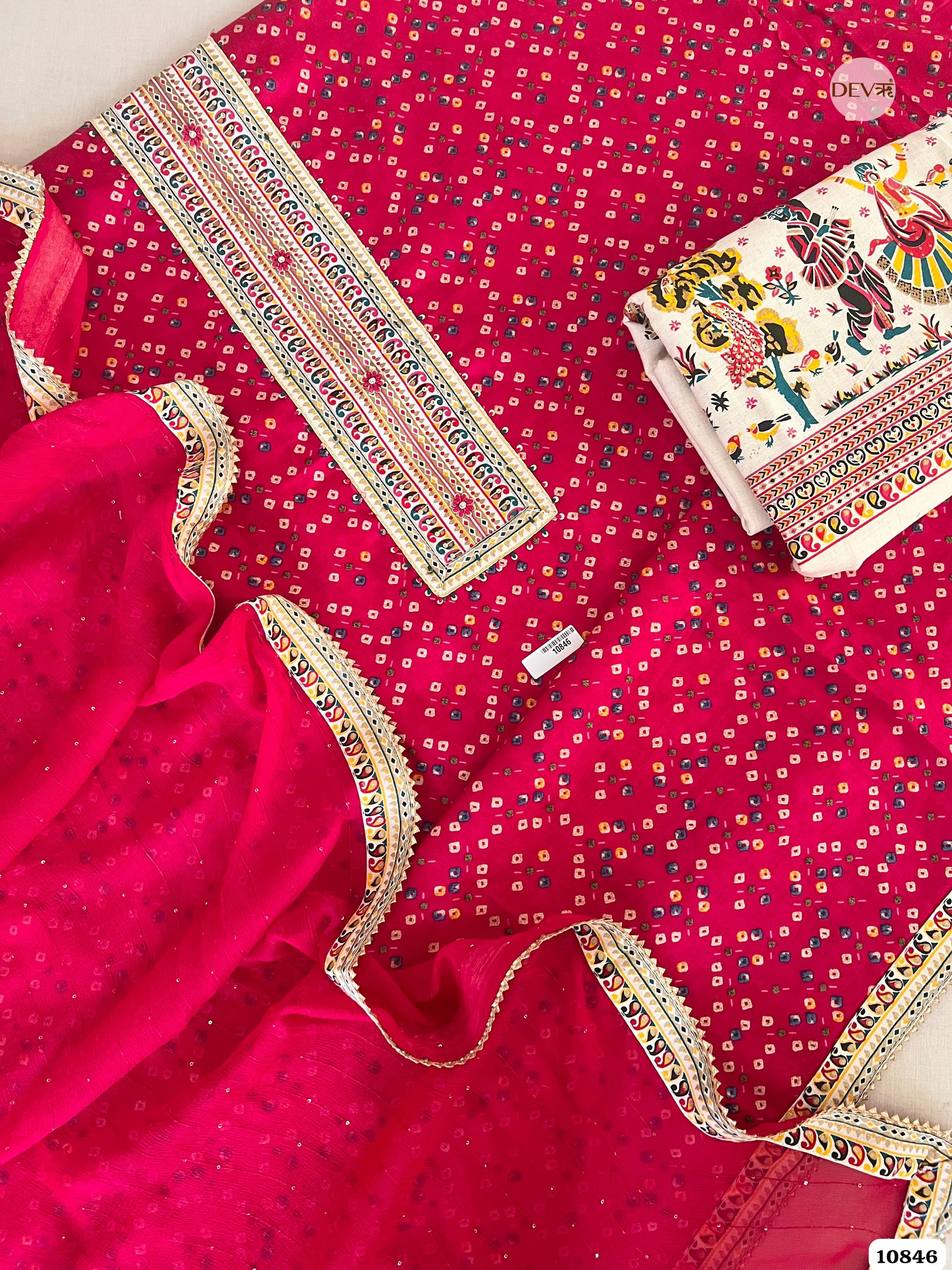 Pink Cotton Jaipuri Printed Hand Embroidered -Set Of 3 {10846}