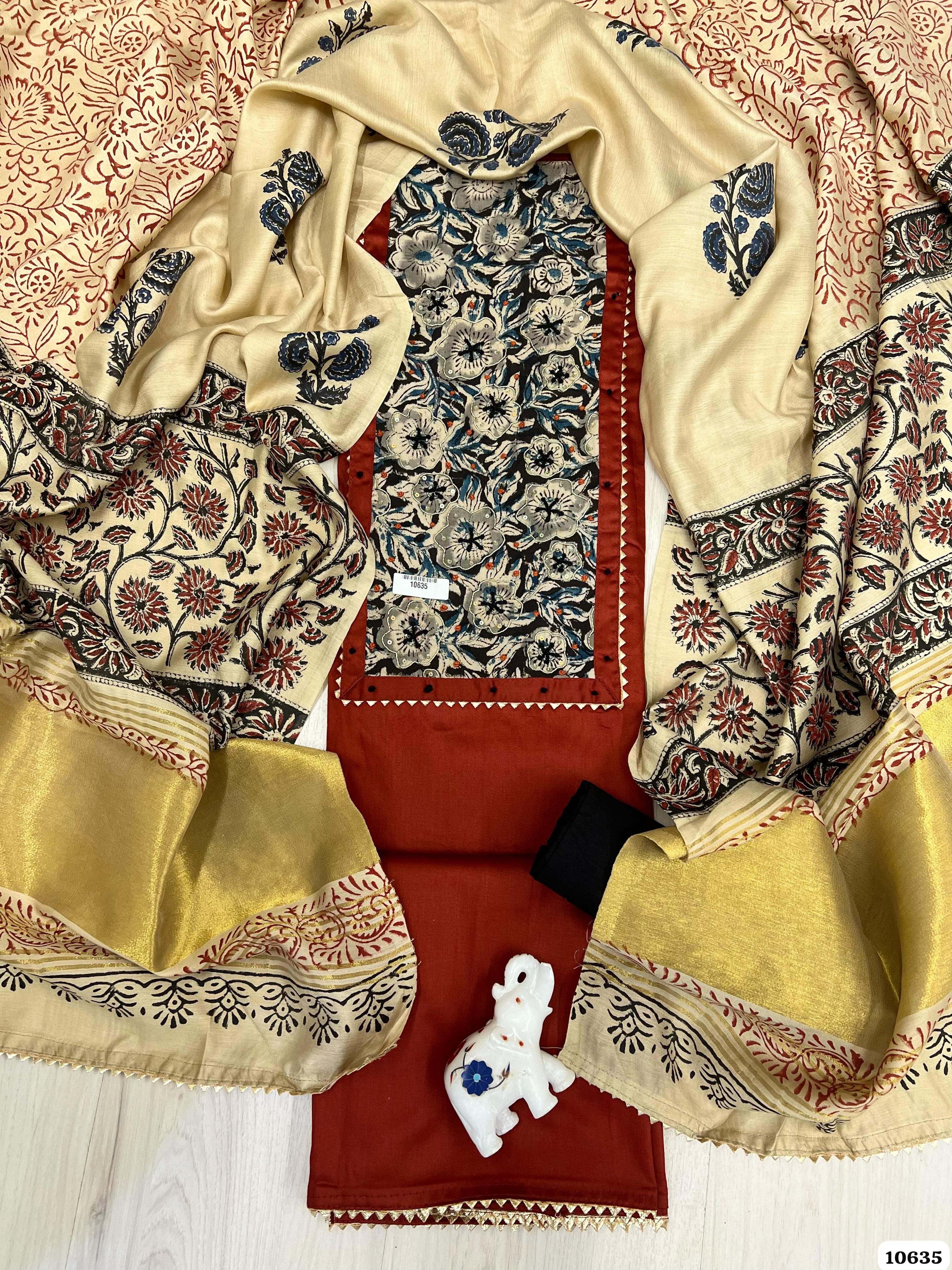 Reddish Cotton Unstitched Printed Embroidered -Set Of 3