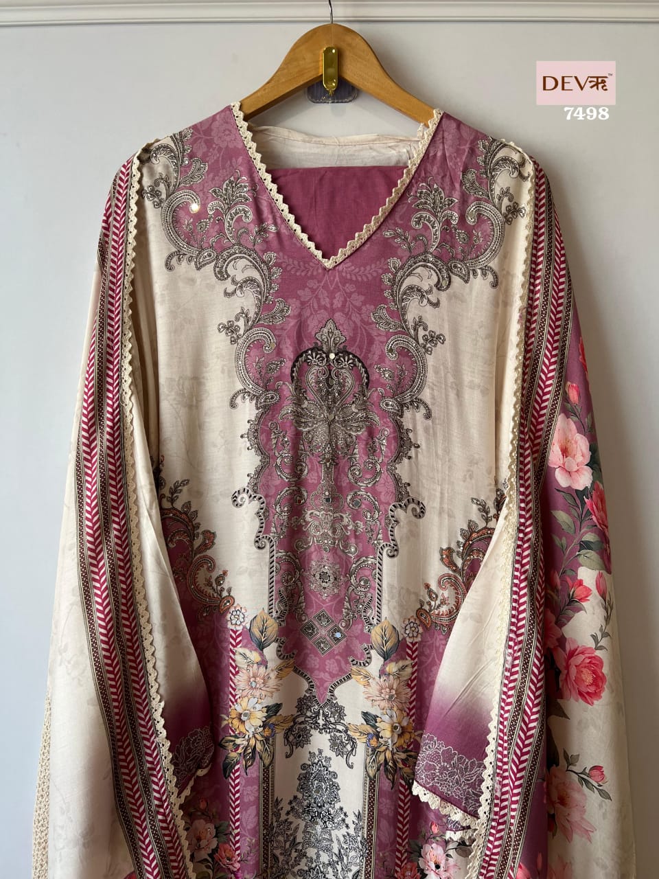 Purple Muslin Semi Stitched Digital Printed lace - Set Of 3 {7498}