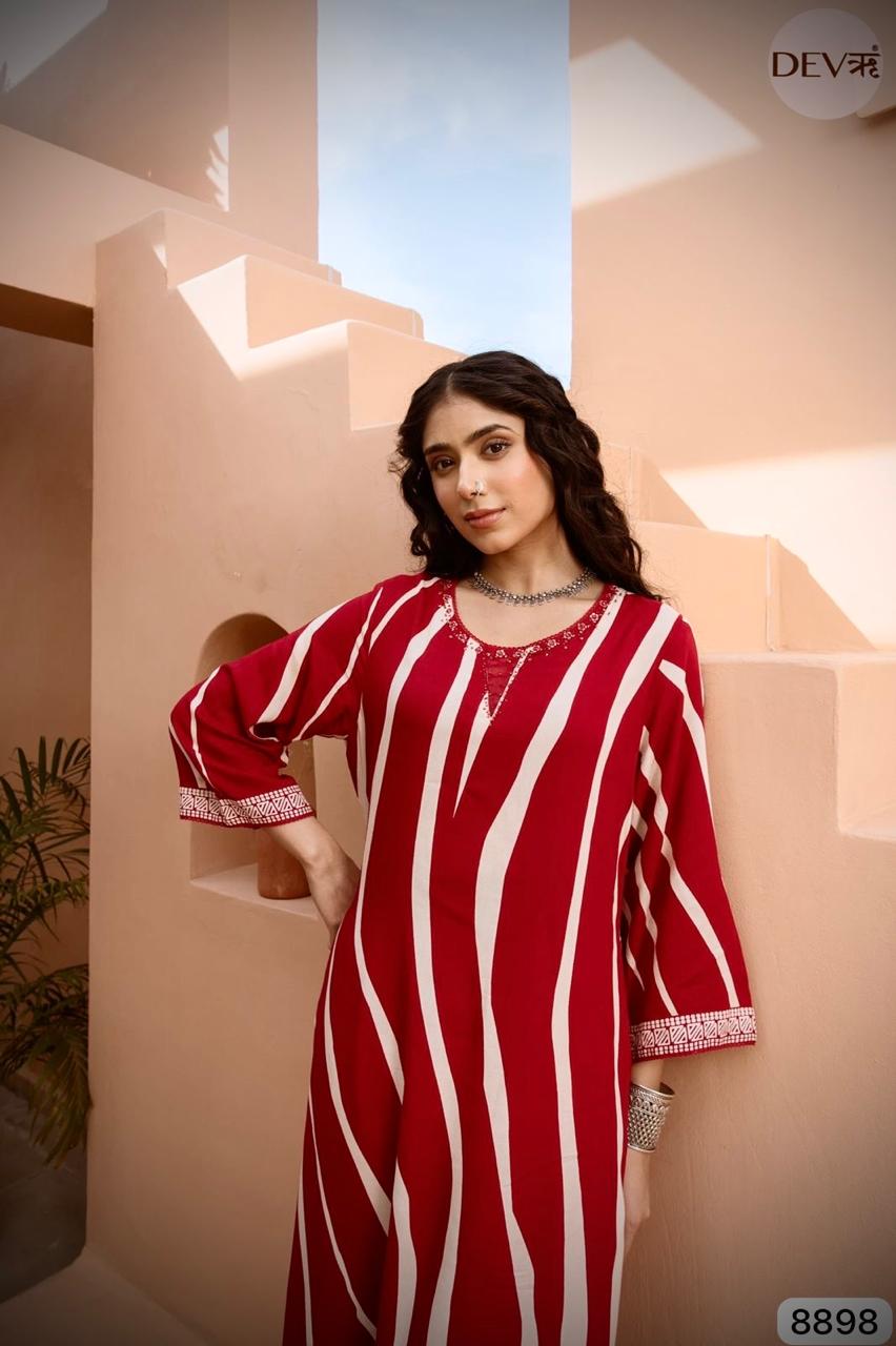 Red German Reyon Printed Readymades Co-Ord -Set Of 2 {8898}