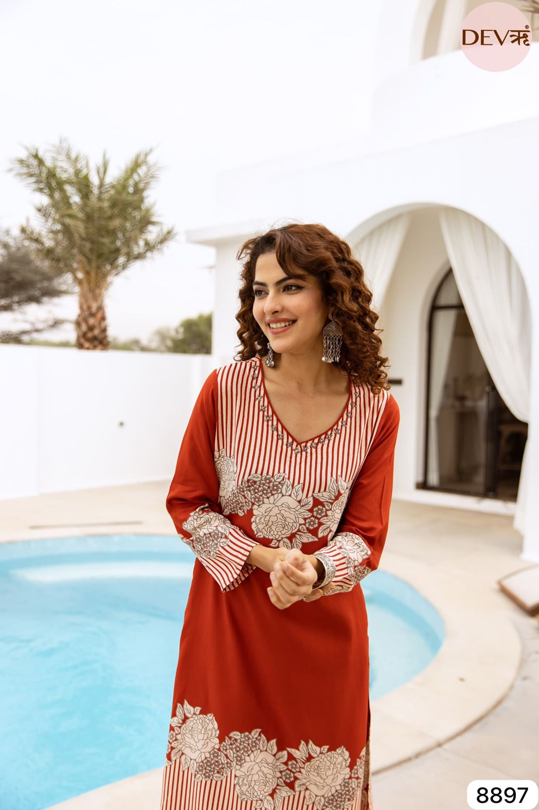 Orange German Reyon Printed Readymades Co-Ord -Set Of 2 {8897/M}