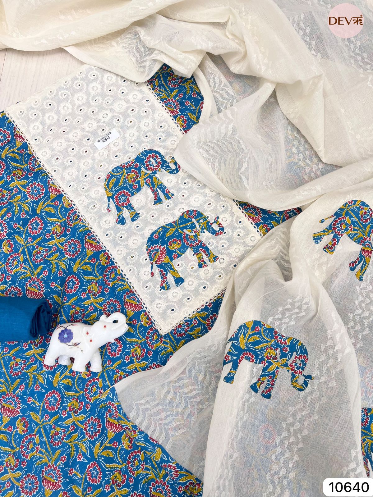 Blue/White Cotton Unstitched Printed Embroidered -Set Of 3