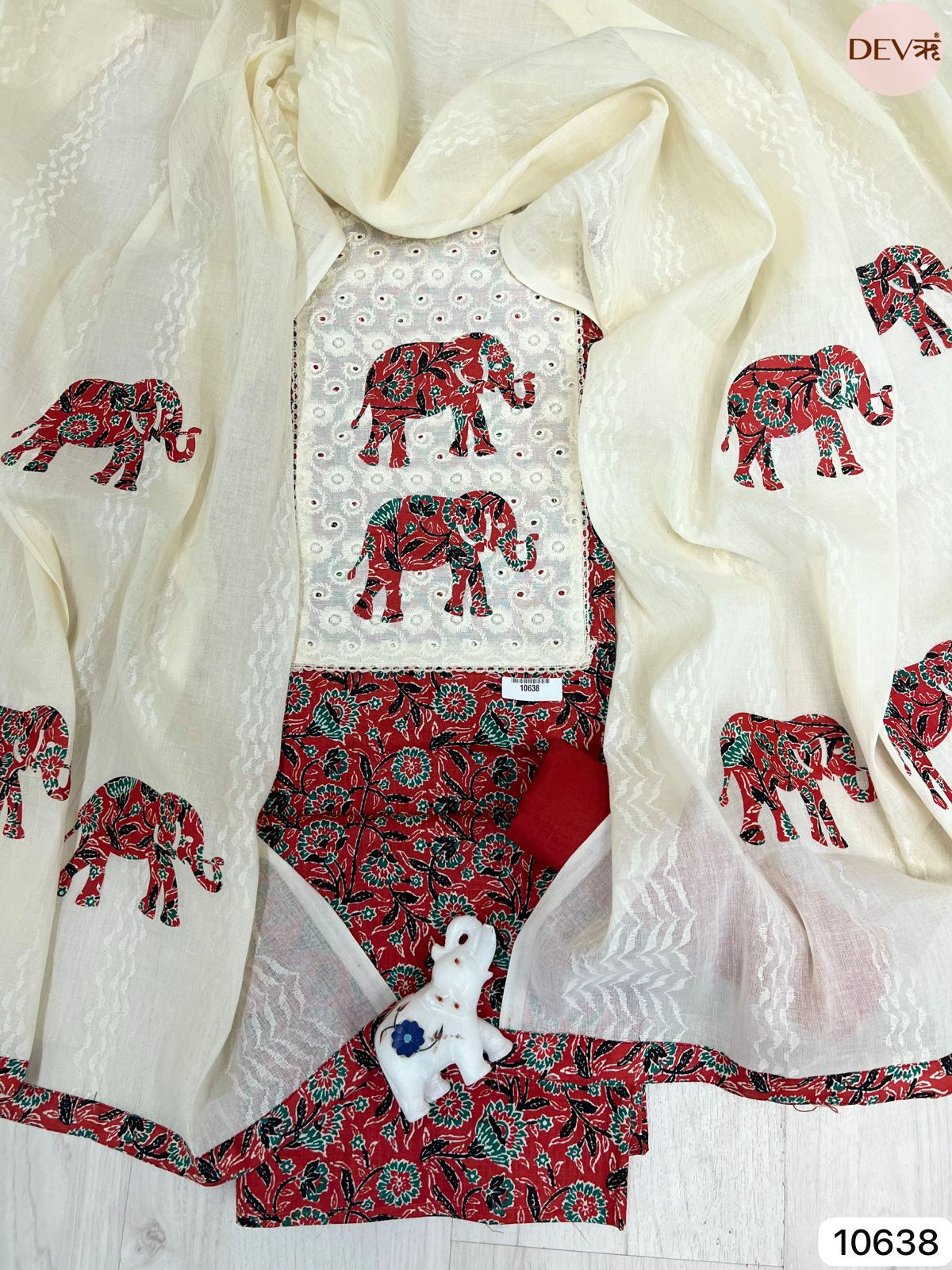 White/Red Cotton Unstitched Printed Embroidered -Set Of 3