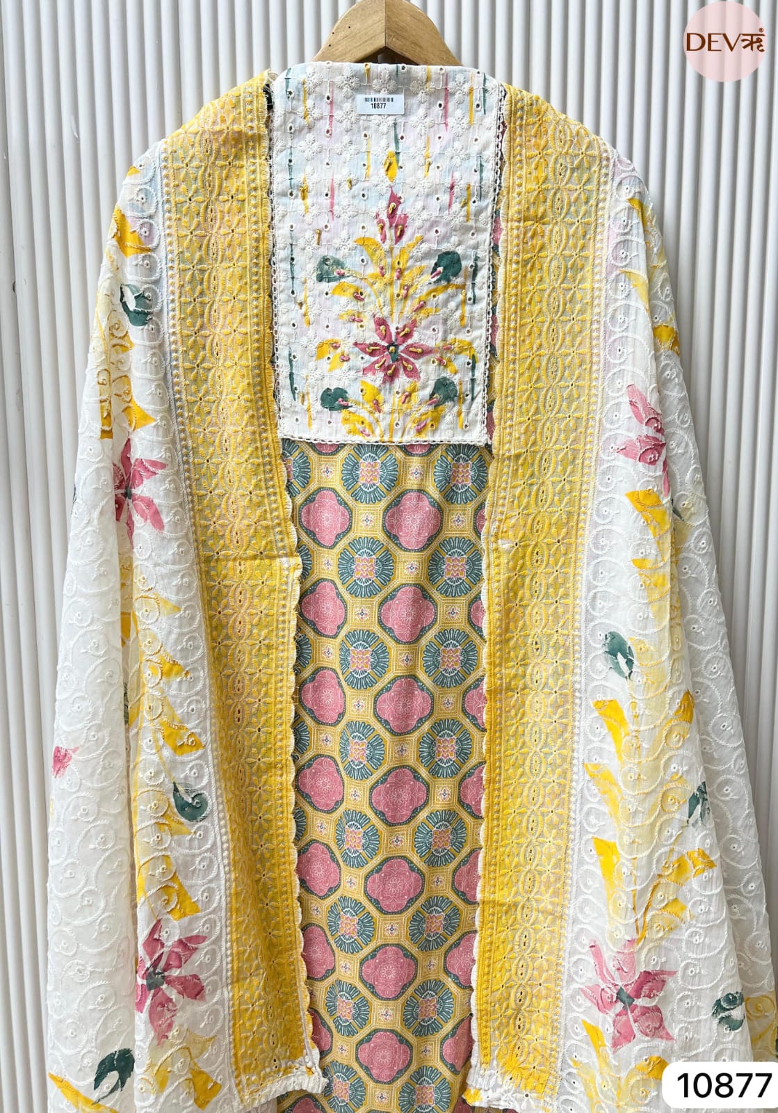 Yellow Cotton Unstitched Printed Hand Embroidered -Set Of 3