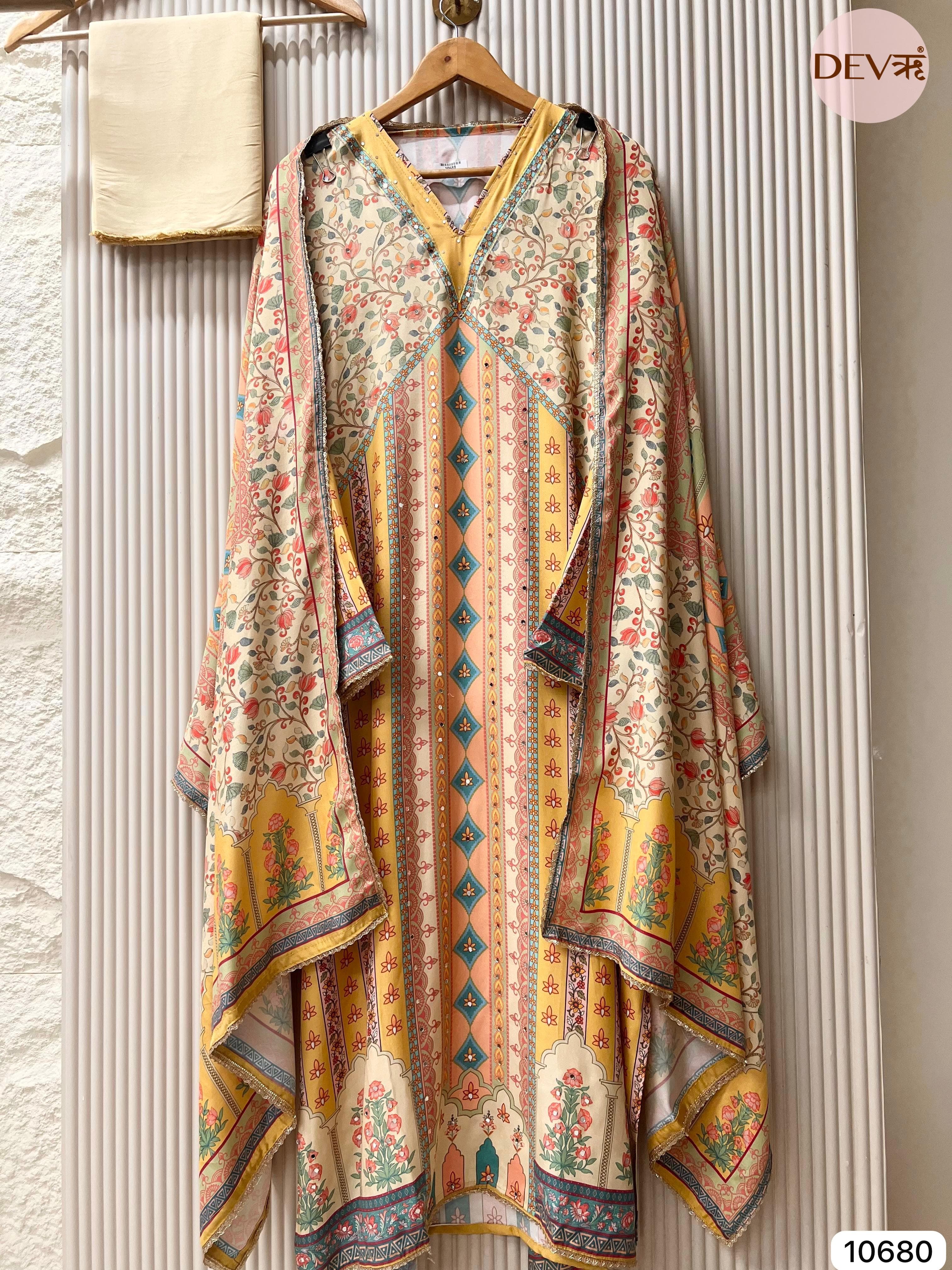 Yellow Muslin Semi Stitched Printed Hand Embroidery -Set Of 3