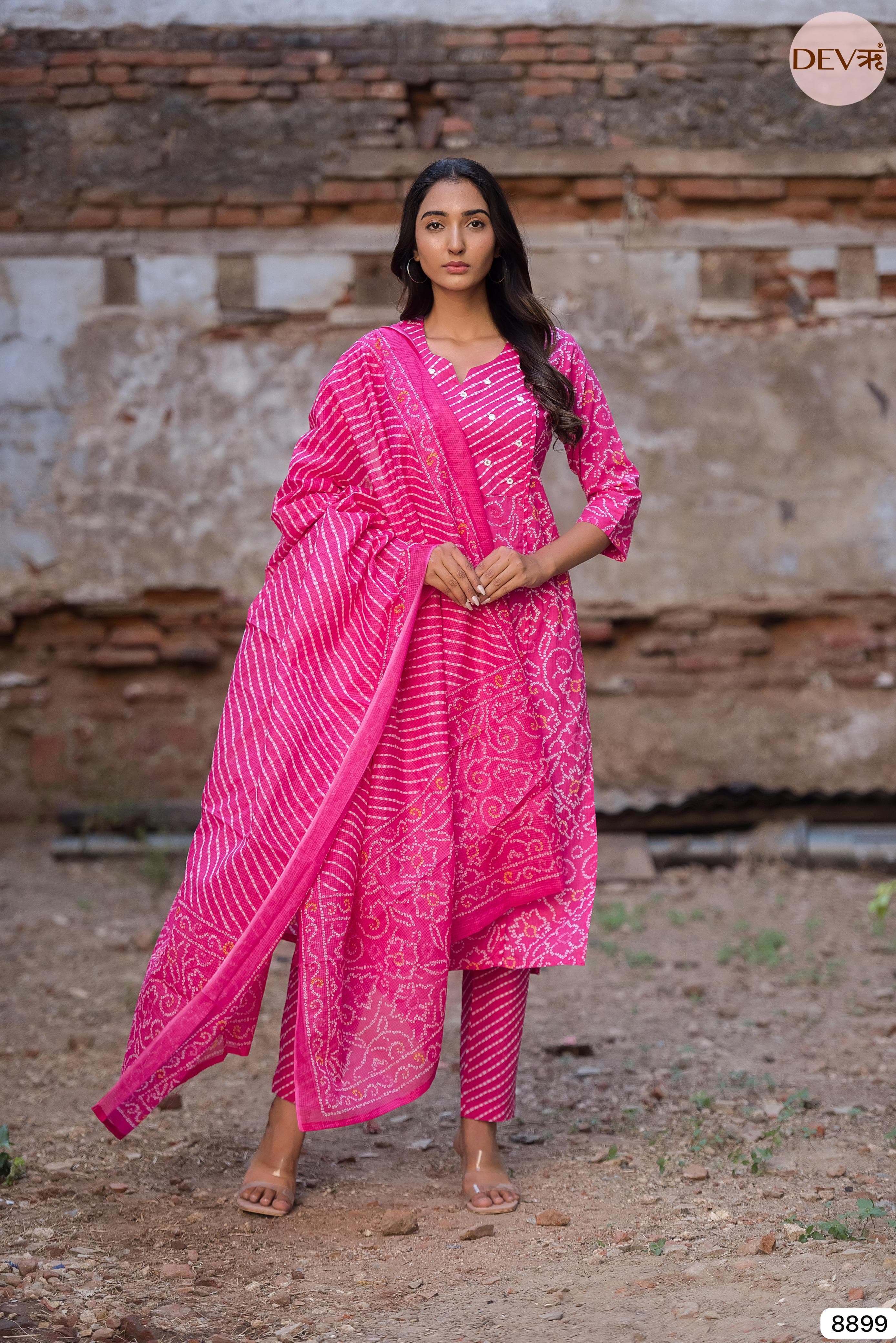 Pink Summer Cotton Printed Hand Embroidery -Set Of 3 {8899}