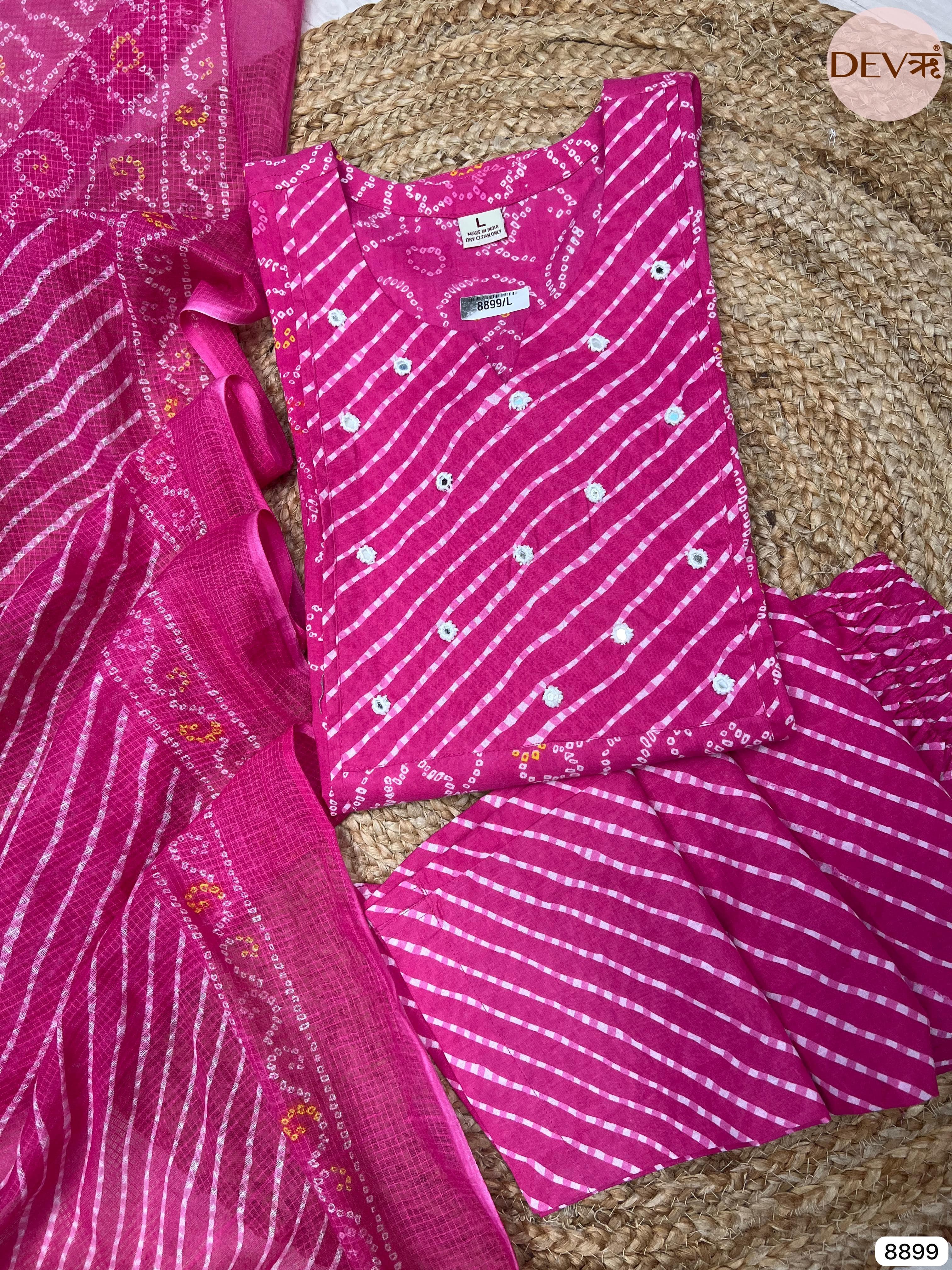 Pink Summer Cotton Printed Hand Embroidery -Set Of 3 {8899}