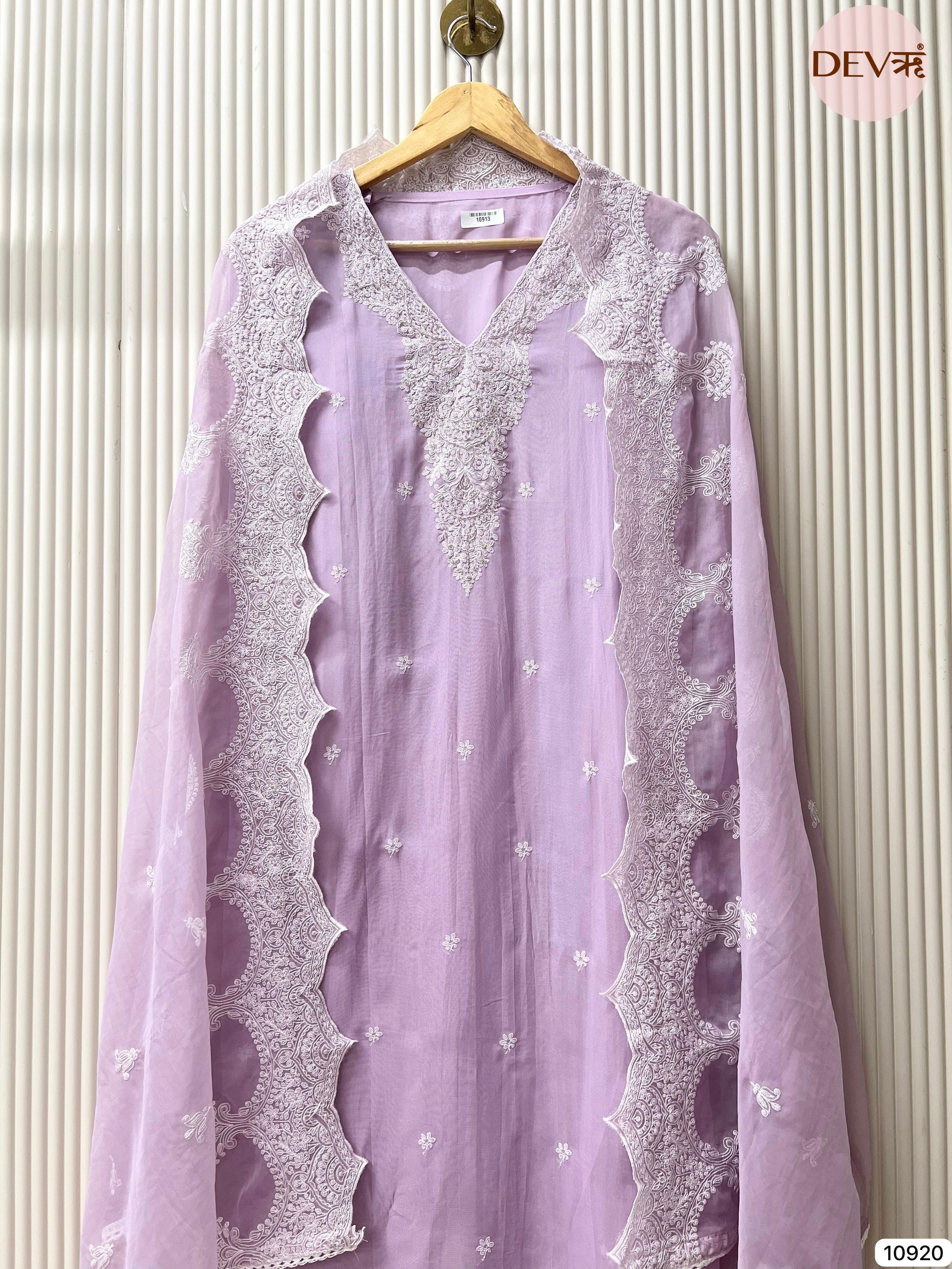 Purple Organza unstitched Embroidered -Set Of 3