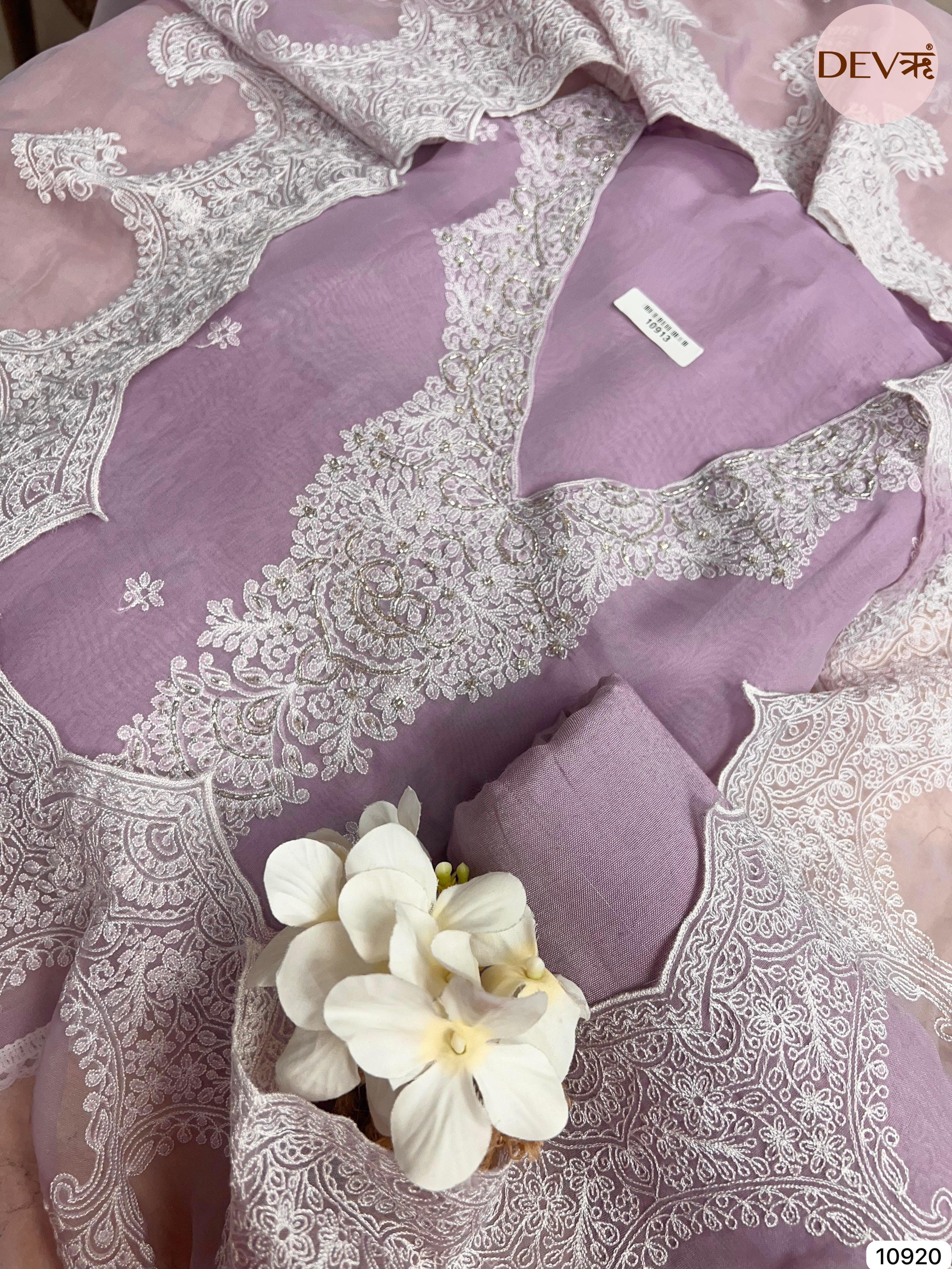 Purple Organza unstitched Embroidered -Set Of 3 {10920}