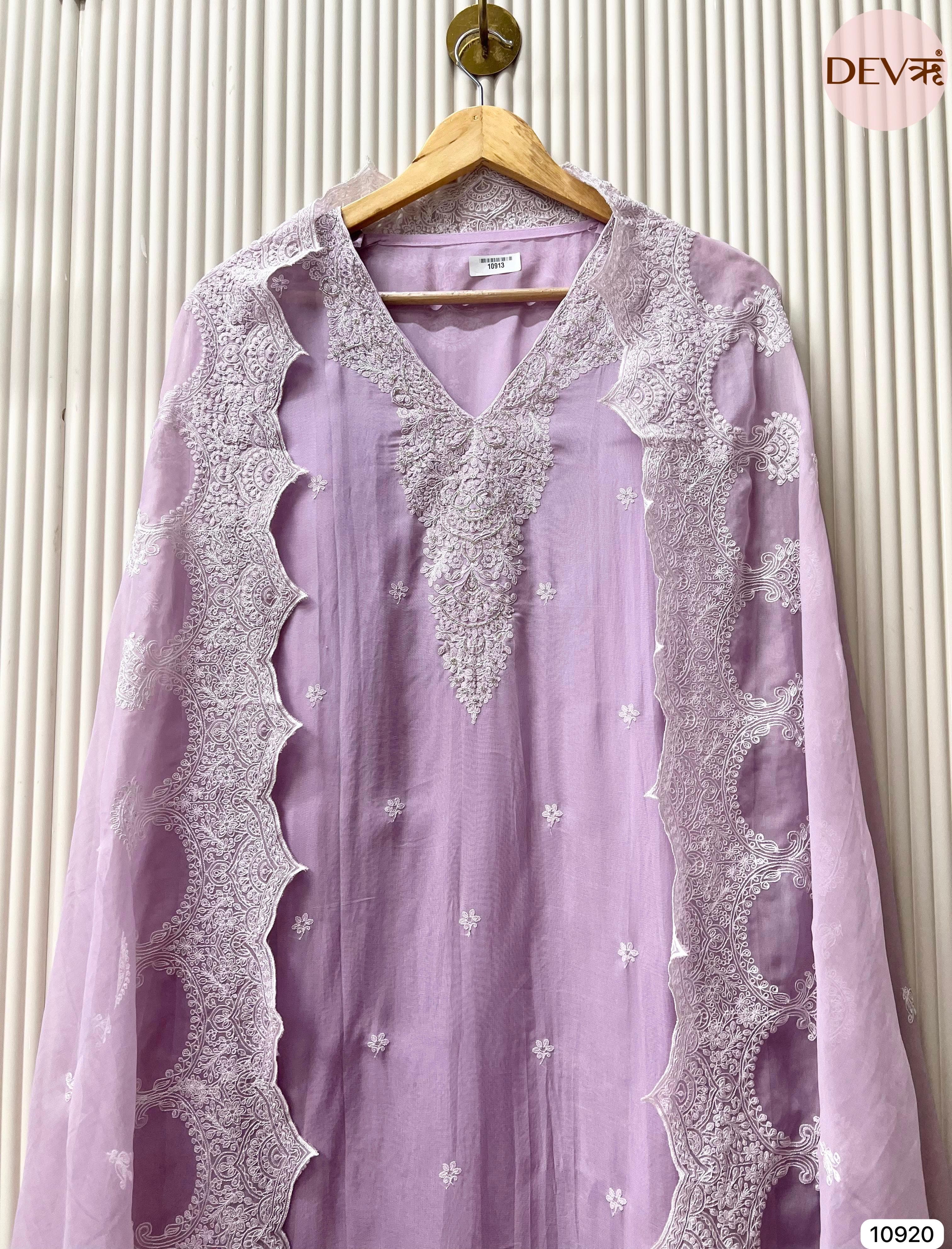 Purple Organza unstitched Embroidered -Set Of 3 {10920}