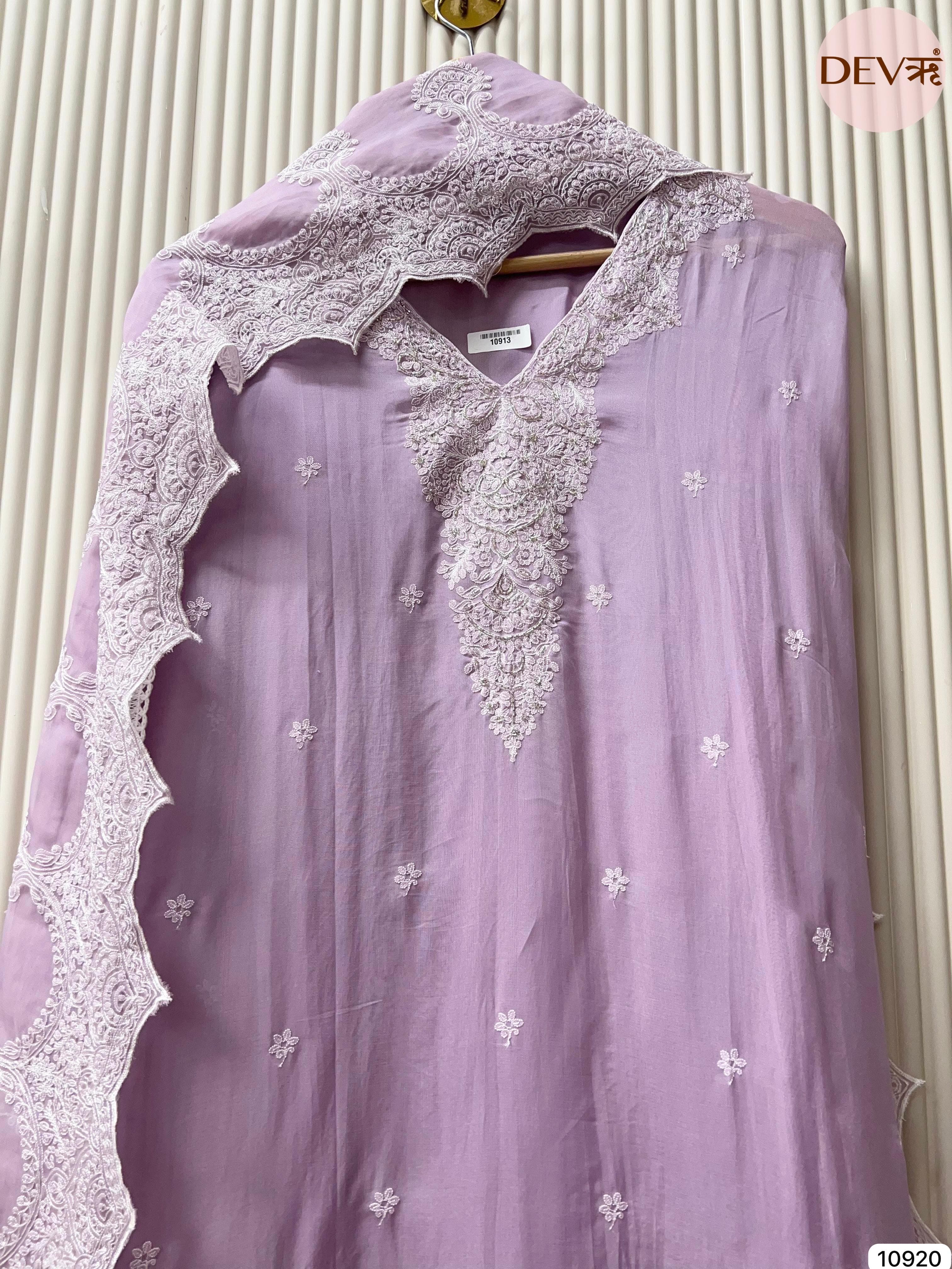 Purple Organza unstitched Embroidered -Set Of 3 {10920}