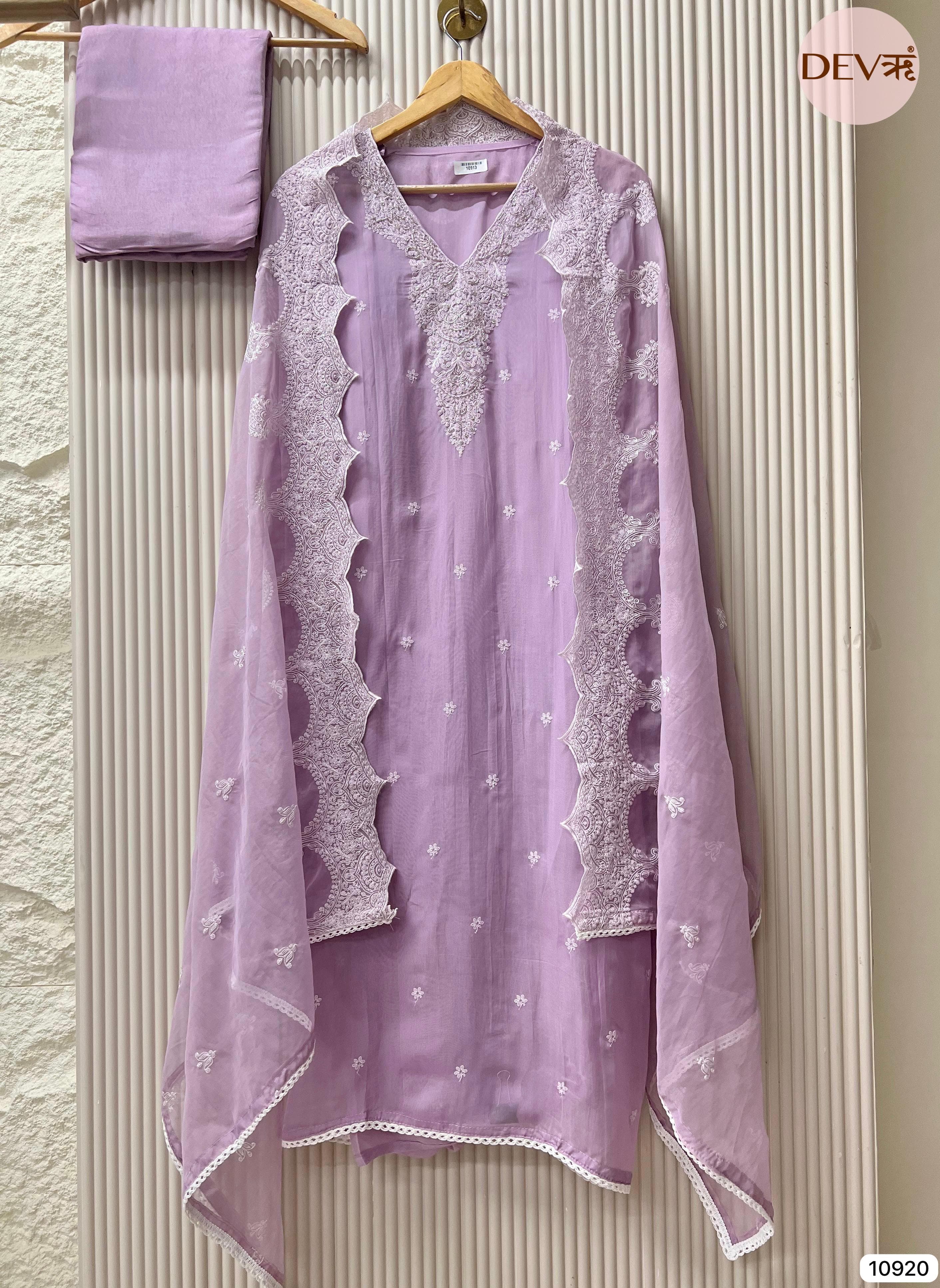 Purple Organza unstitched Embroidered -Set Of 3 {10920}