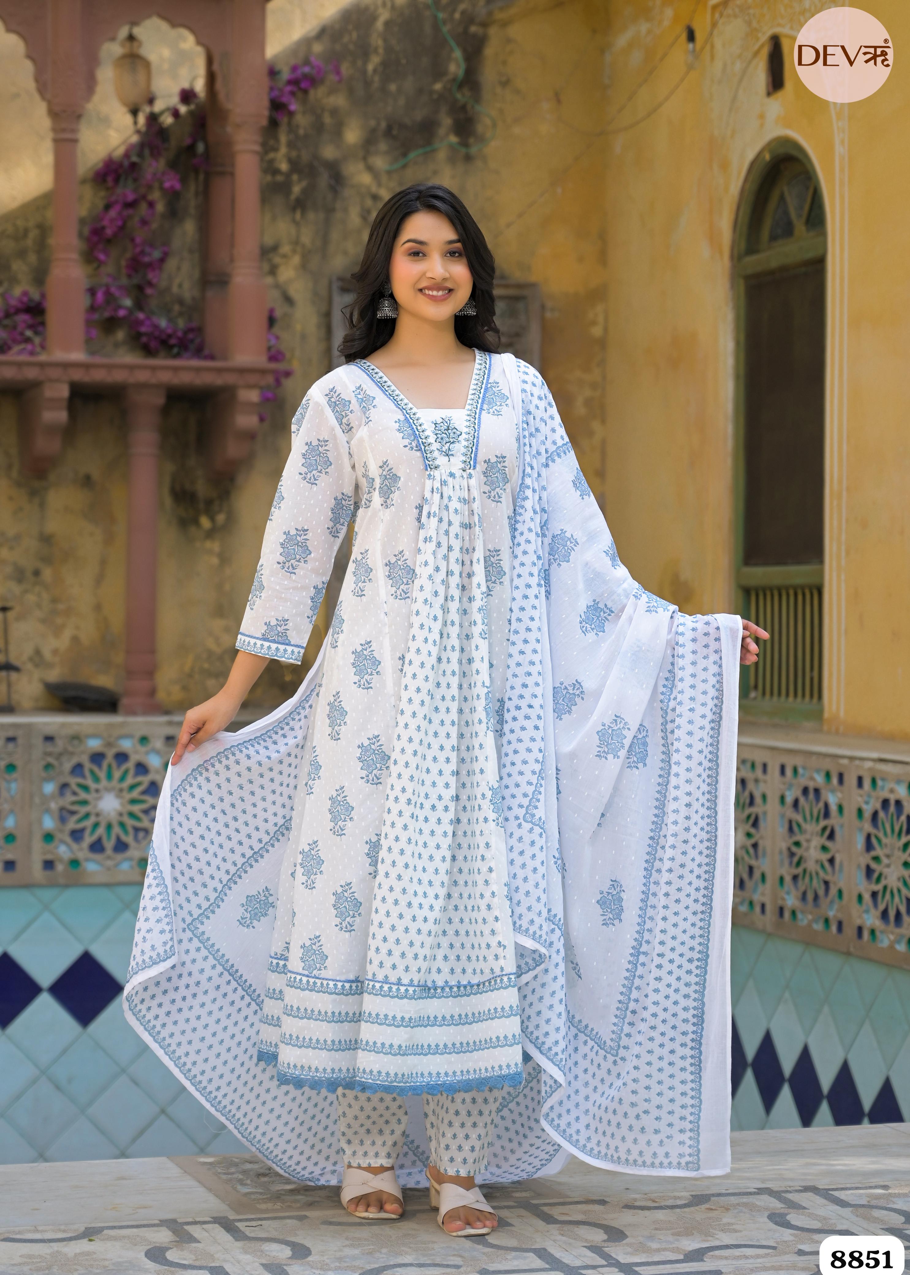 White Summer Cotton Printed Hand Embidered -Set Of 3