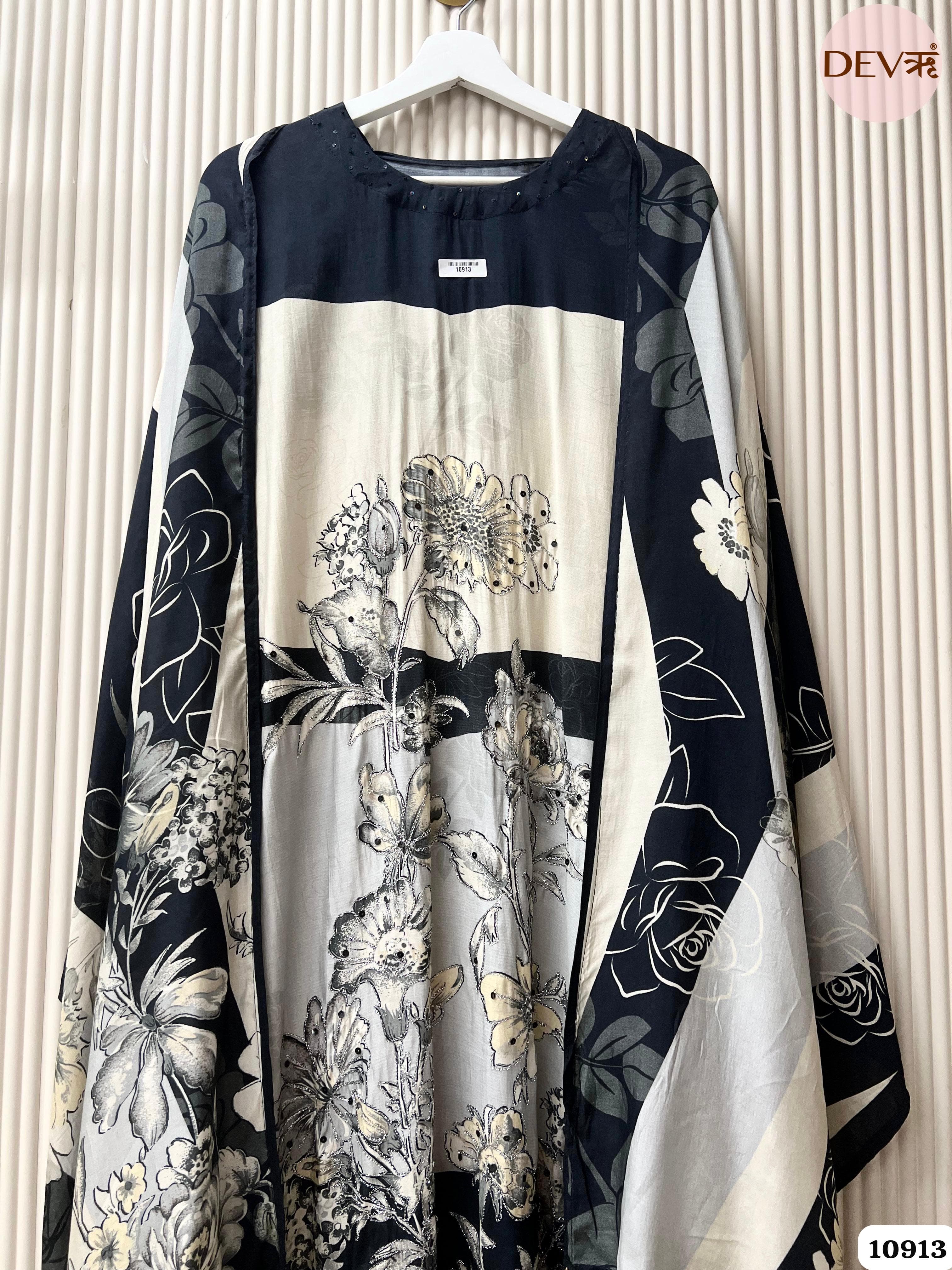 Black/White Muslin Semi Stitched Printed Hand Embidered -Set Of 3