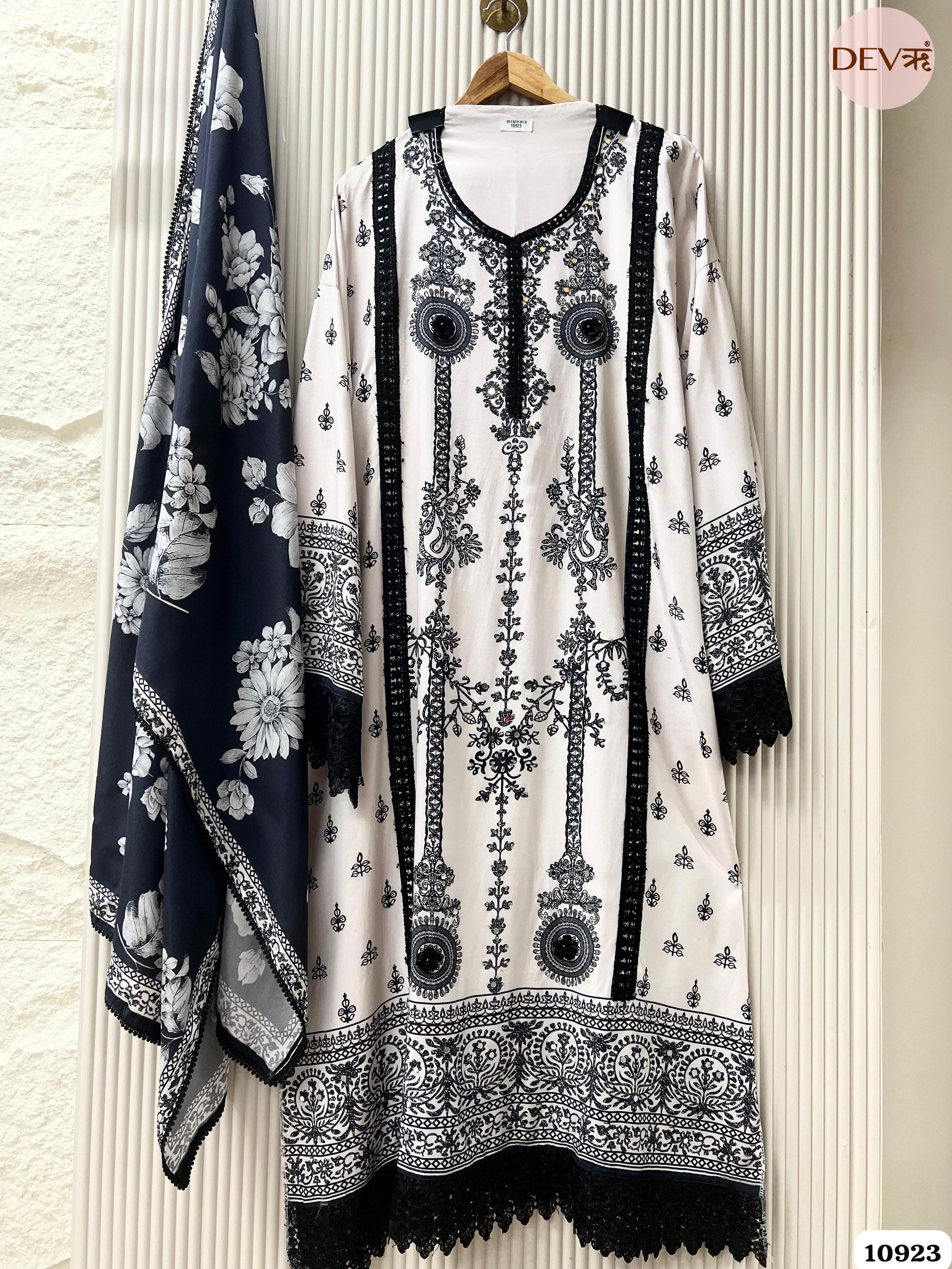 Black/white Muslin Semi Stitched Printed -Set Of 3
