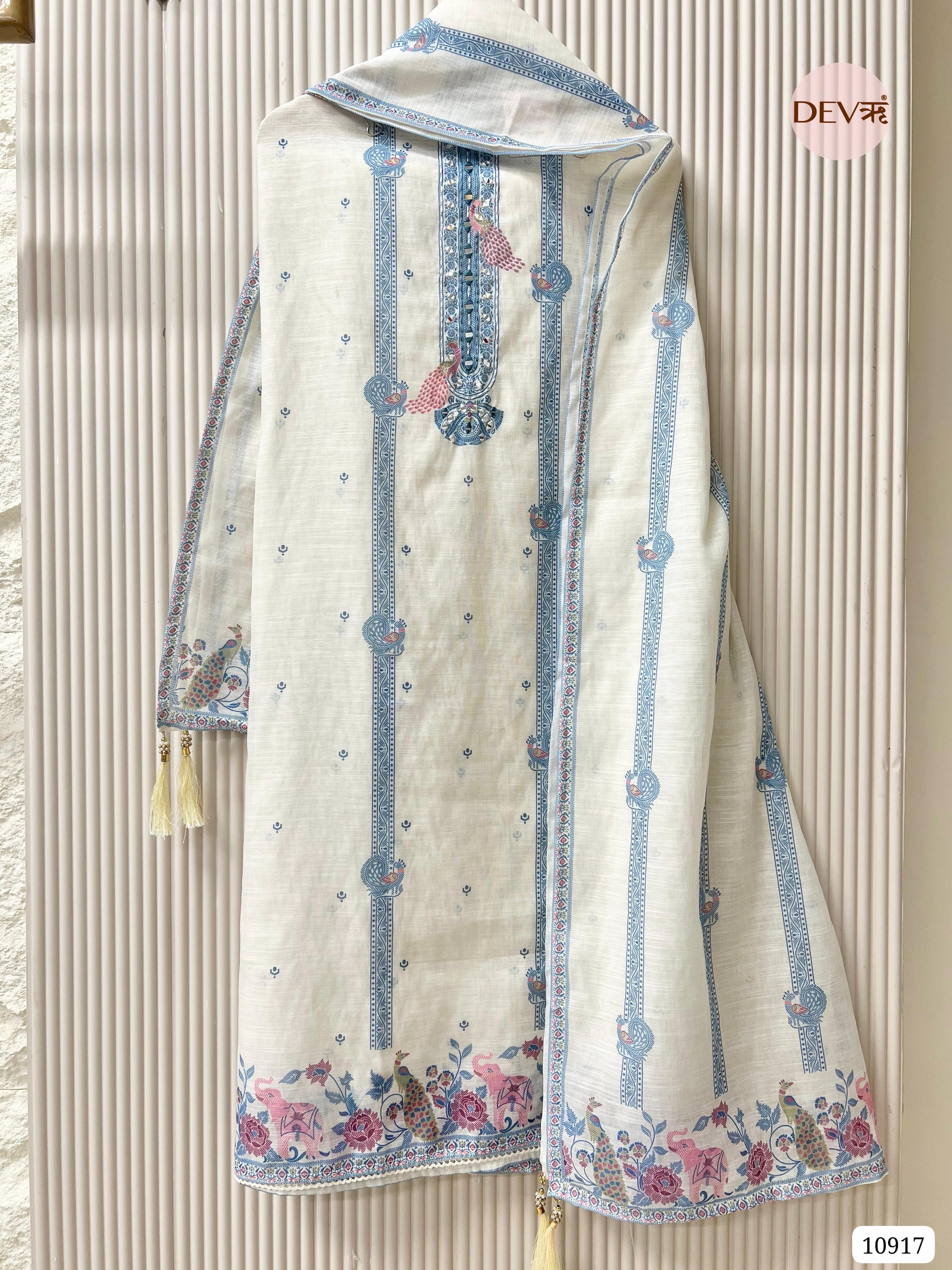 White Jamdani Cotton Unstitched Woven Hand Embidered -Set Of 3
