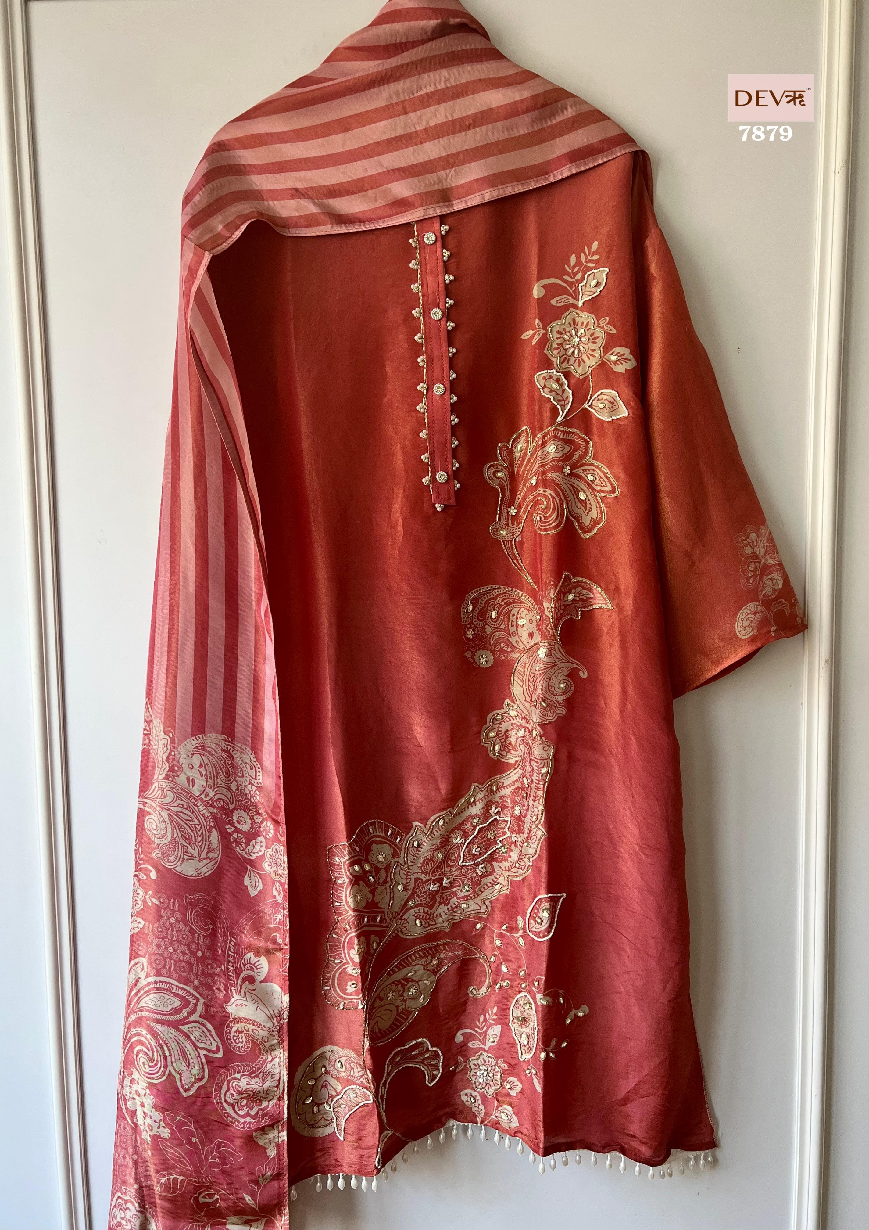 Rust Tissue Silk Unstitched Printed -Set Of 3