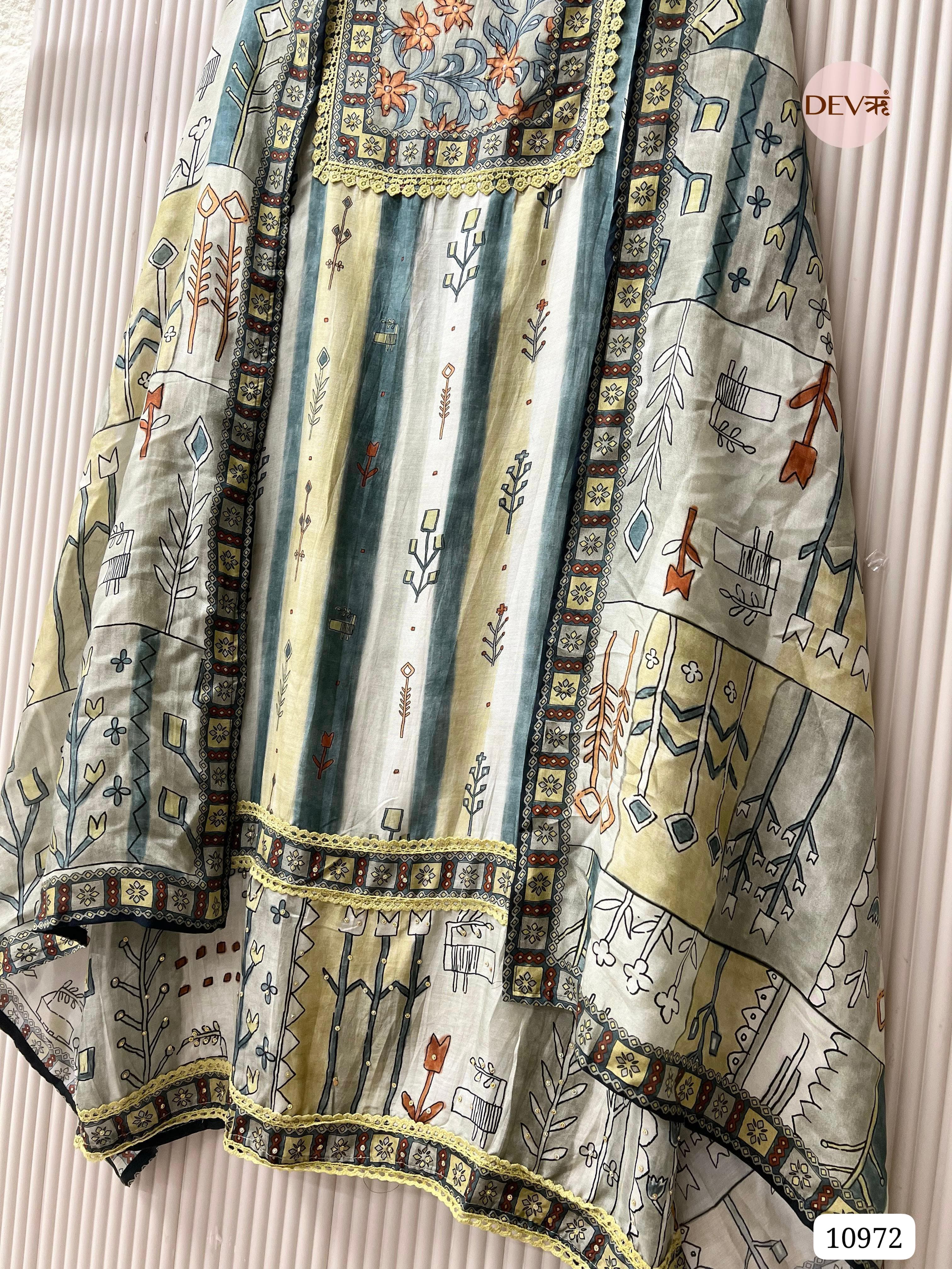 Green Muslin Unstitched Printed Hand Embidered -Set Of 3 {10972}
