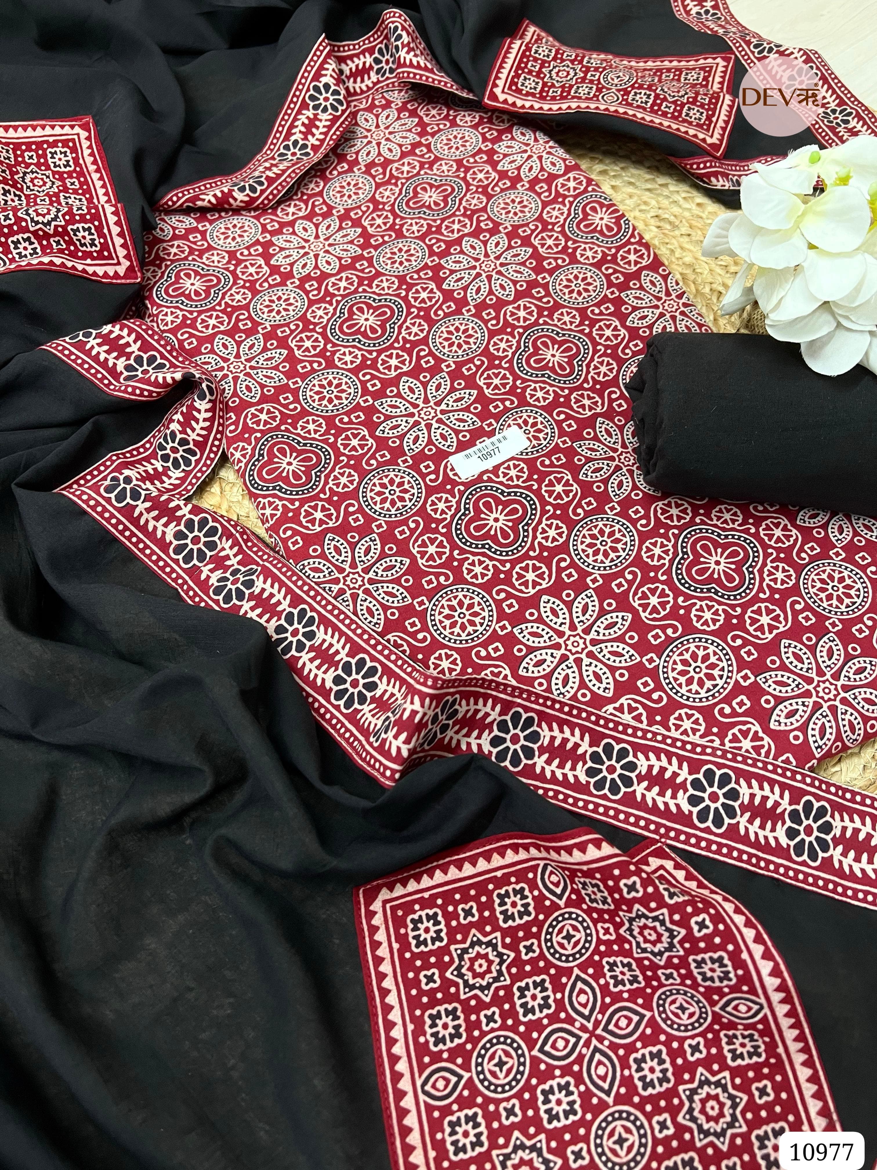Maroon Cotton Unstitched Ajrak printed - Set Of 3