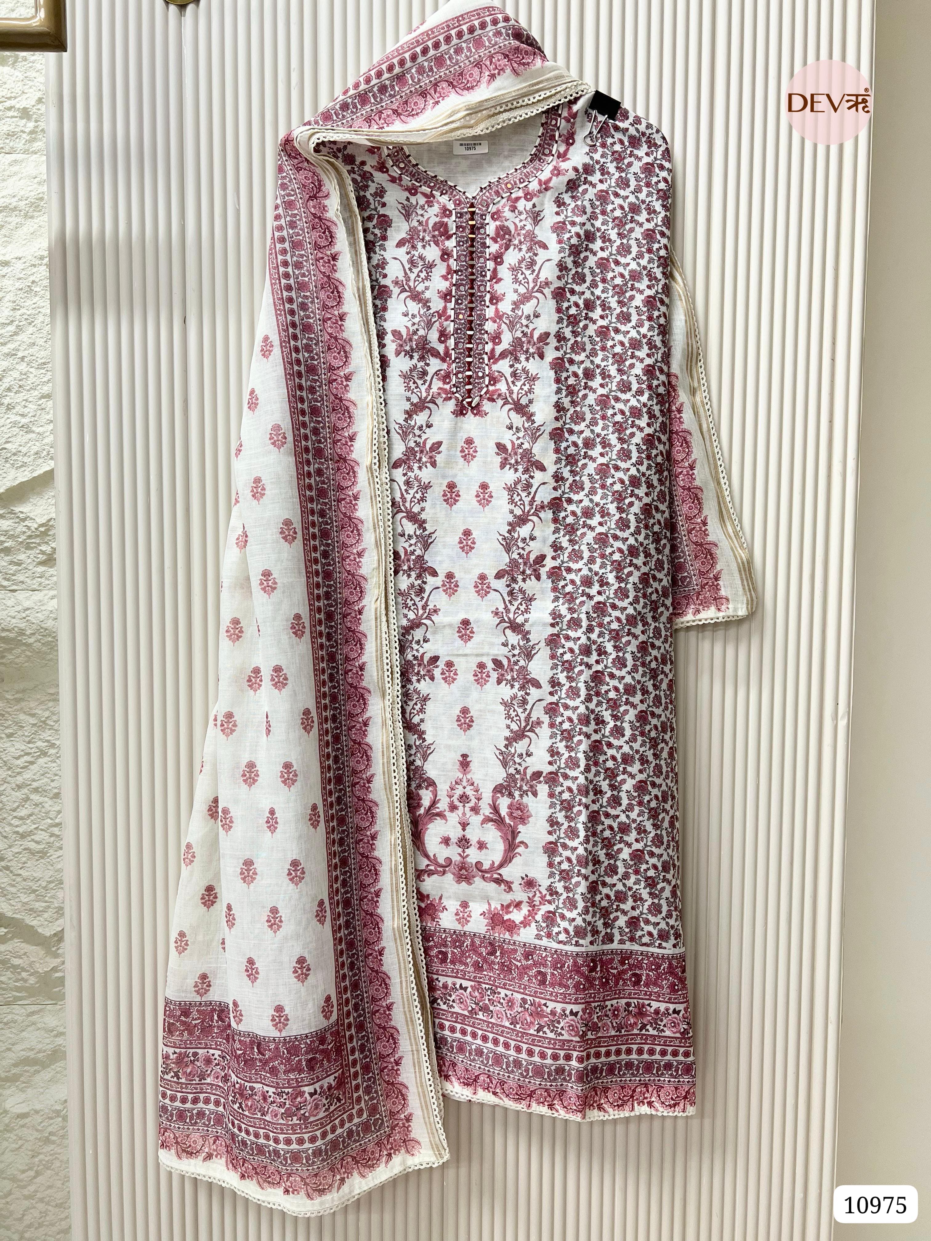 White linen Unstitched Printed Hand Embidered -Set Of 3