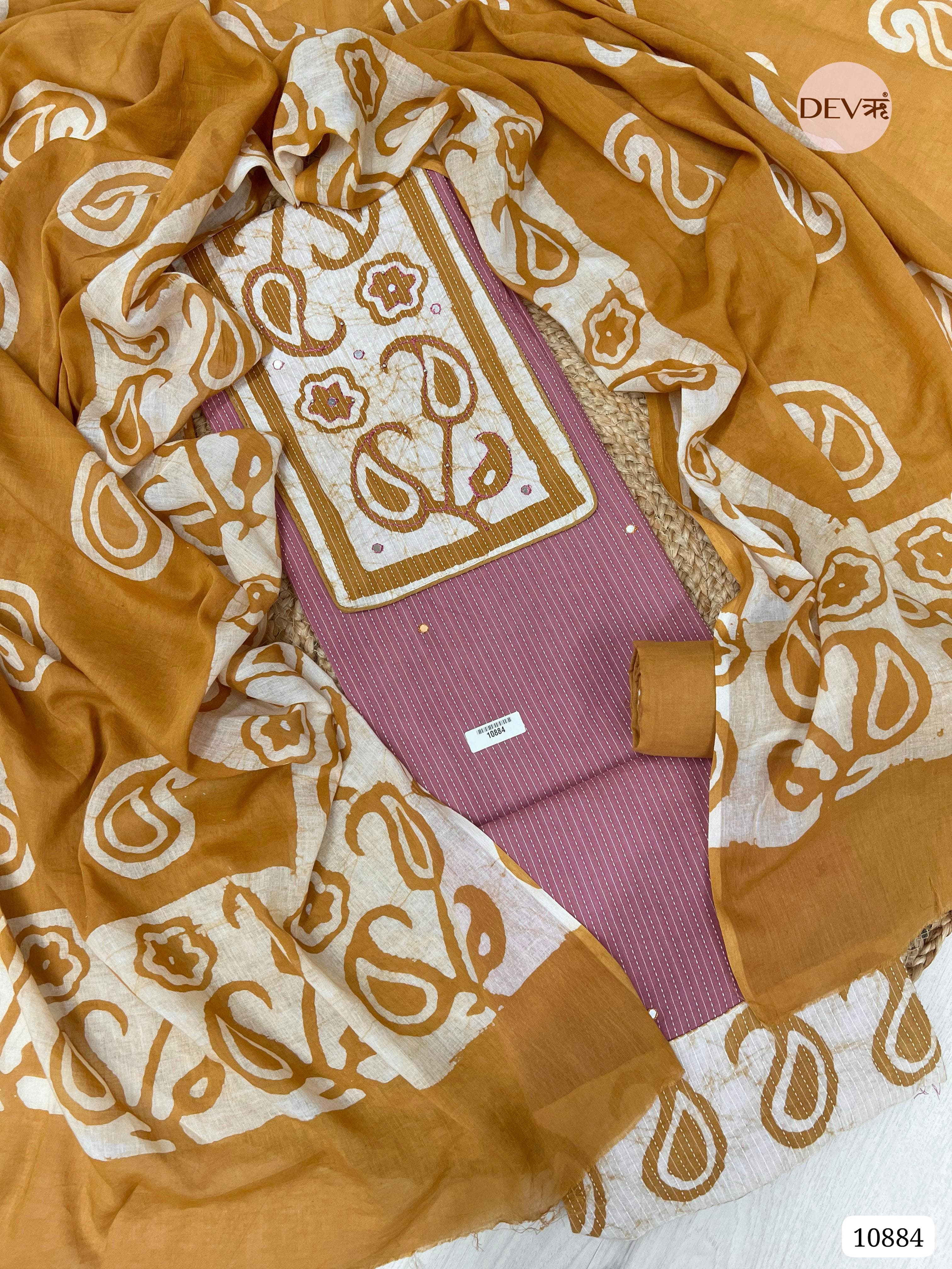 Maroon Cotton Unstitched Batik Printed Hand Embidered -Set Of 3