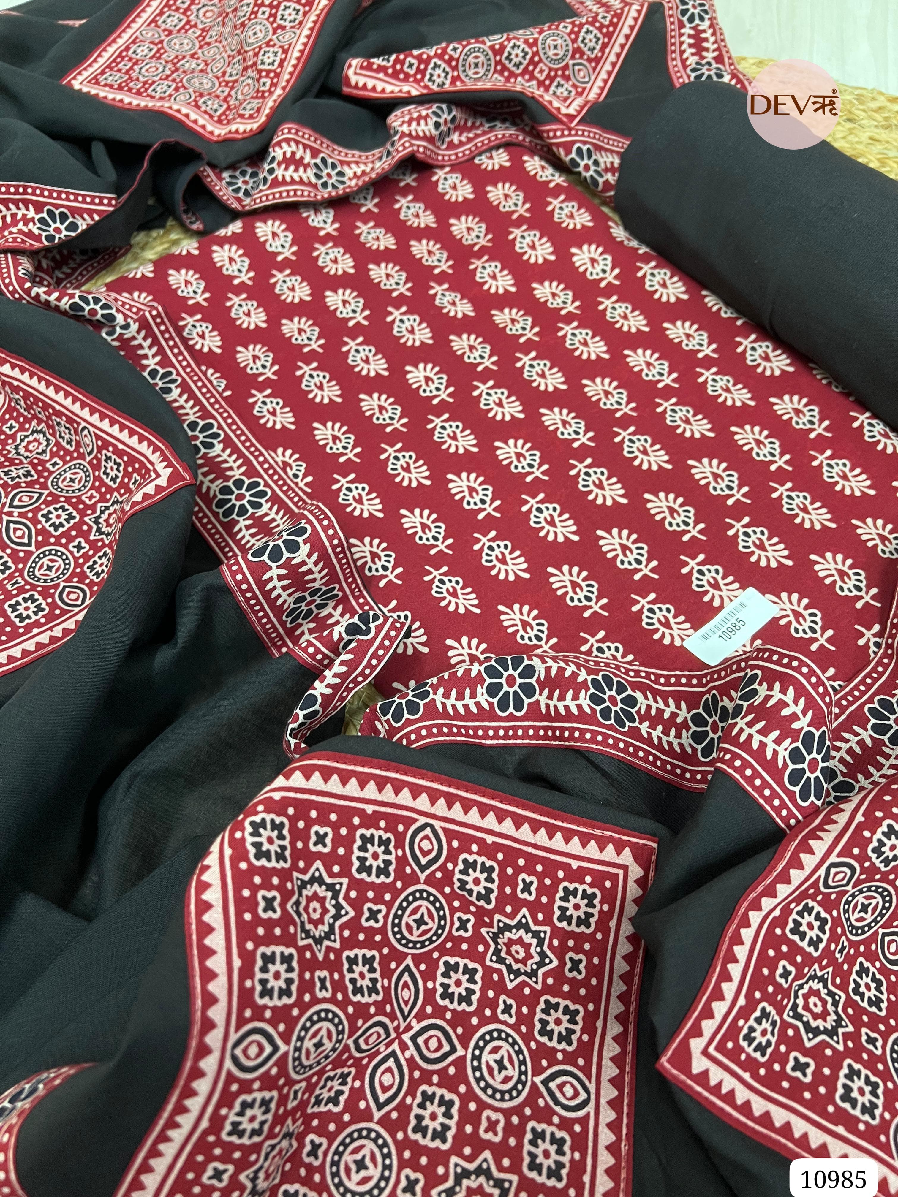 Maroon Cotton Unstitched Ajrak printed -Set Of 3