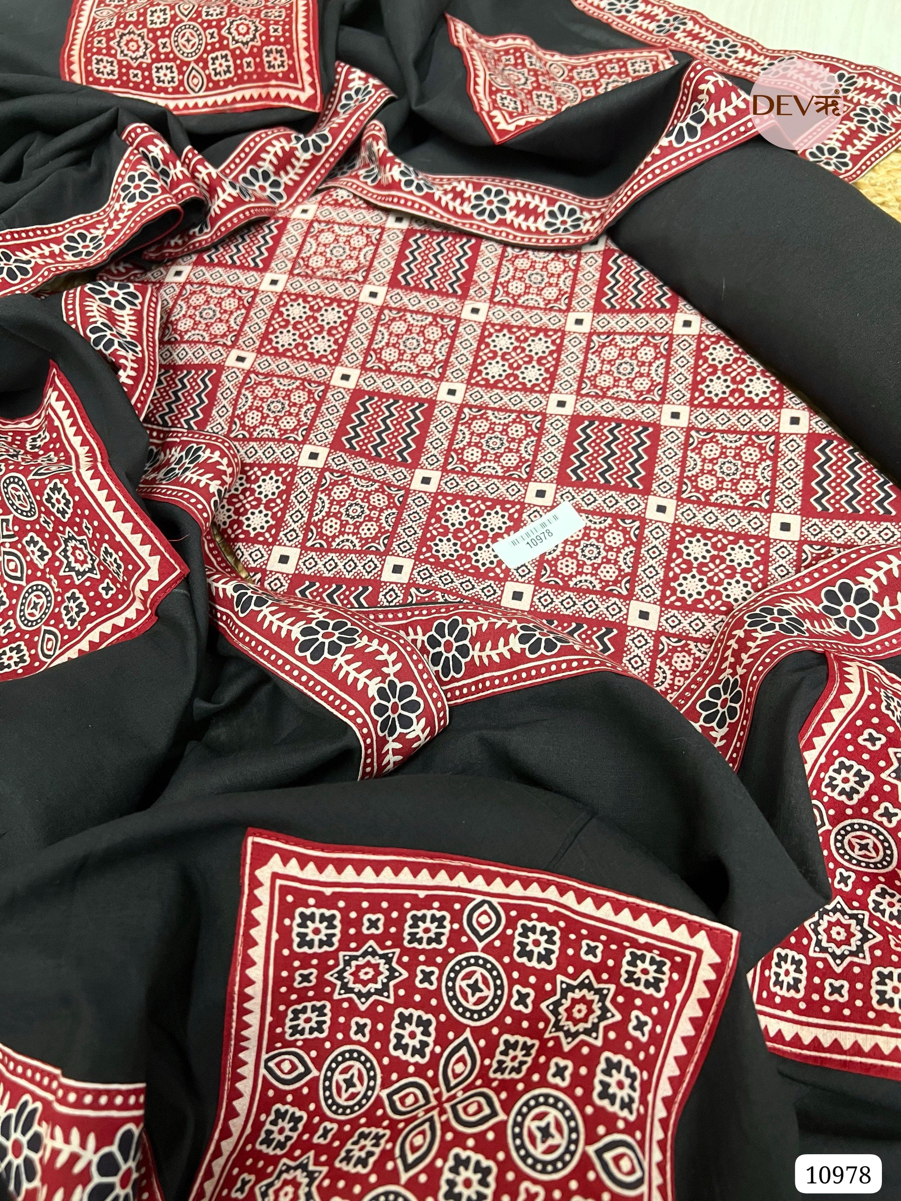 Maroon Cotton Unstitched Ajrak printed -Set Of 3