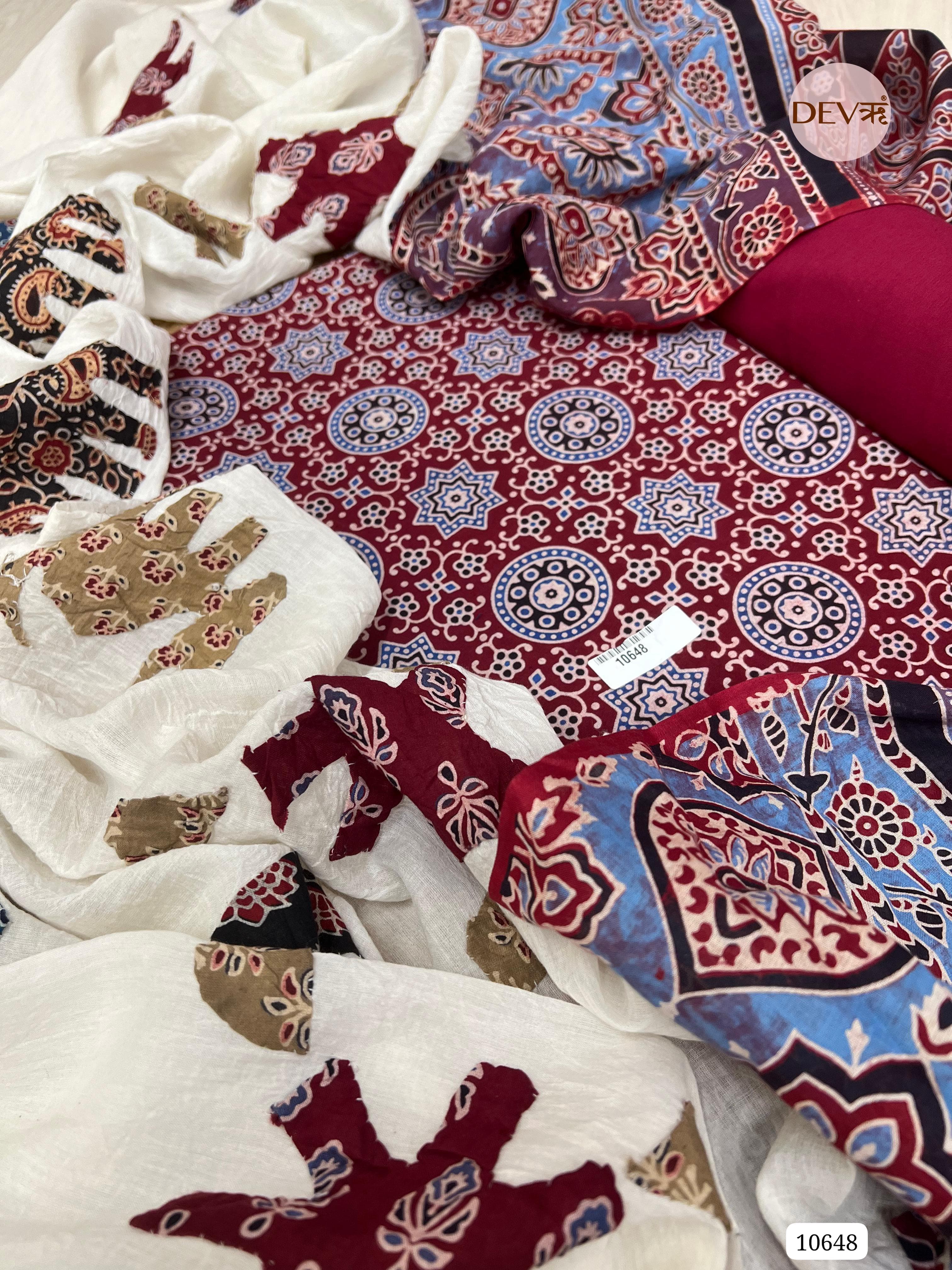 Maroon Cotton Unstitched Ajrak printed -Set Of 3