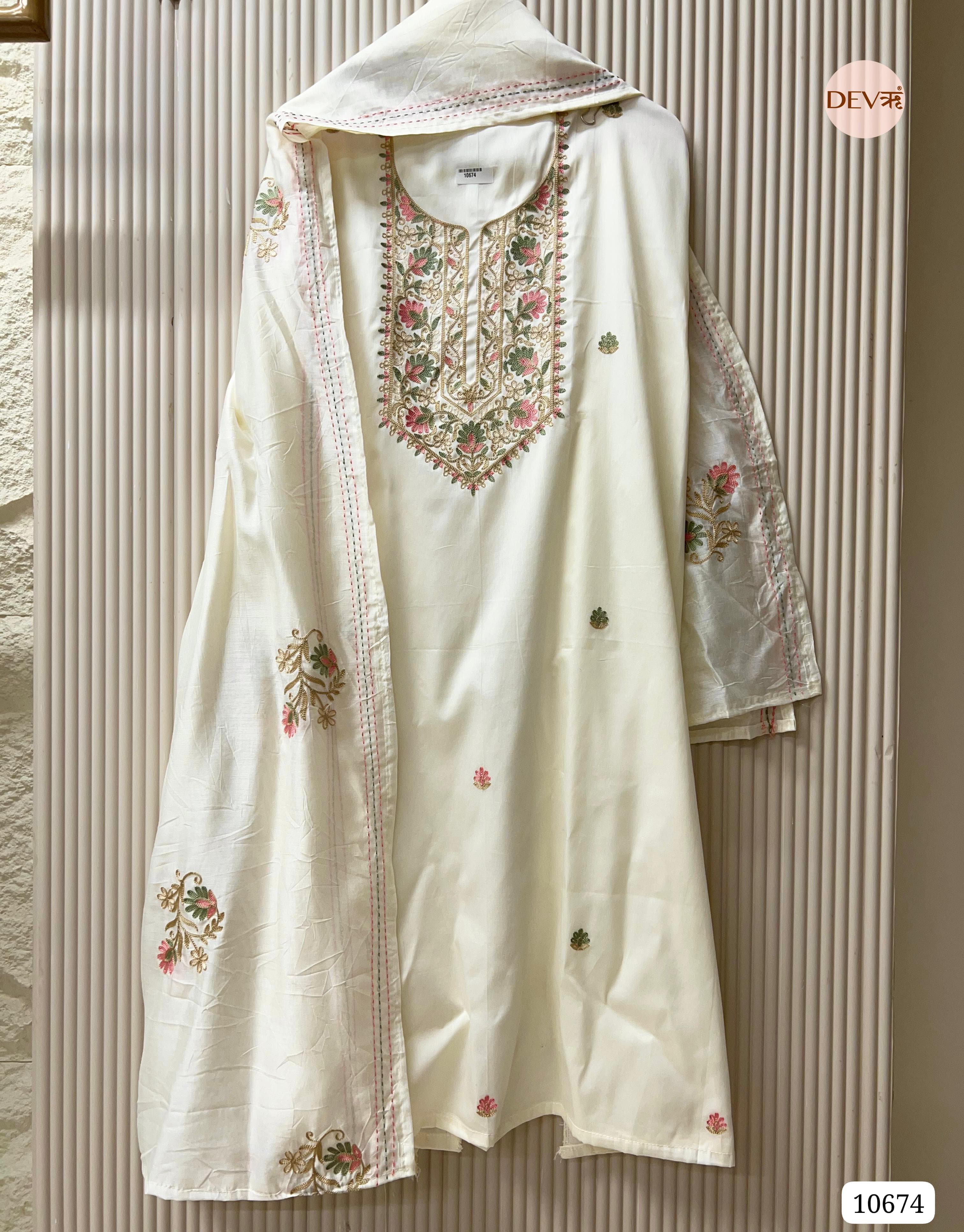 White Jam Cotton Unstitched Embroidered -Set Of 3