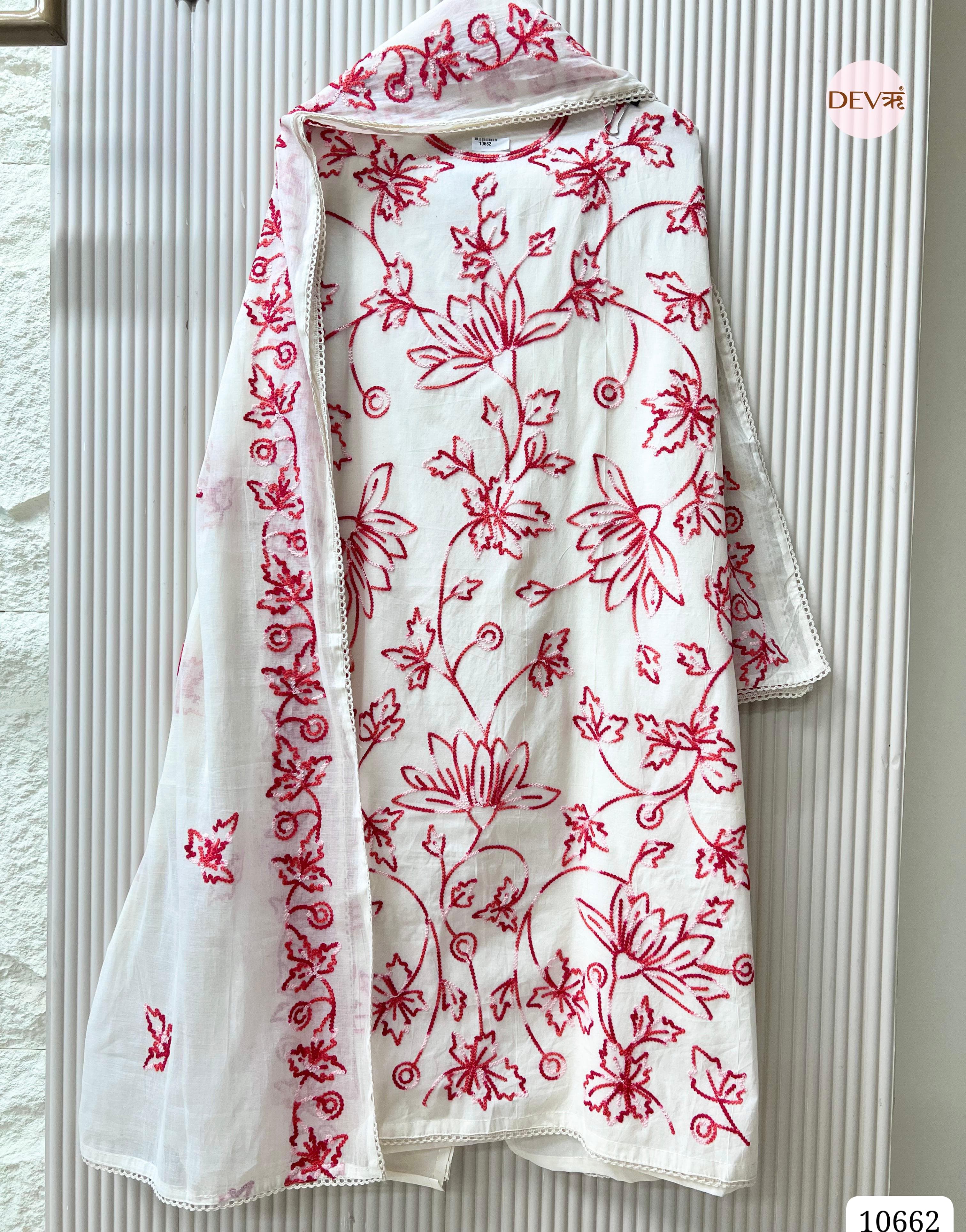White Cotton Unstitched Embroidered -Set Of 3