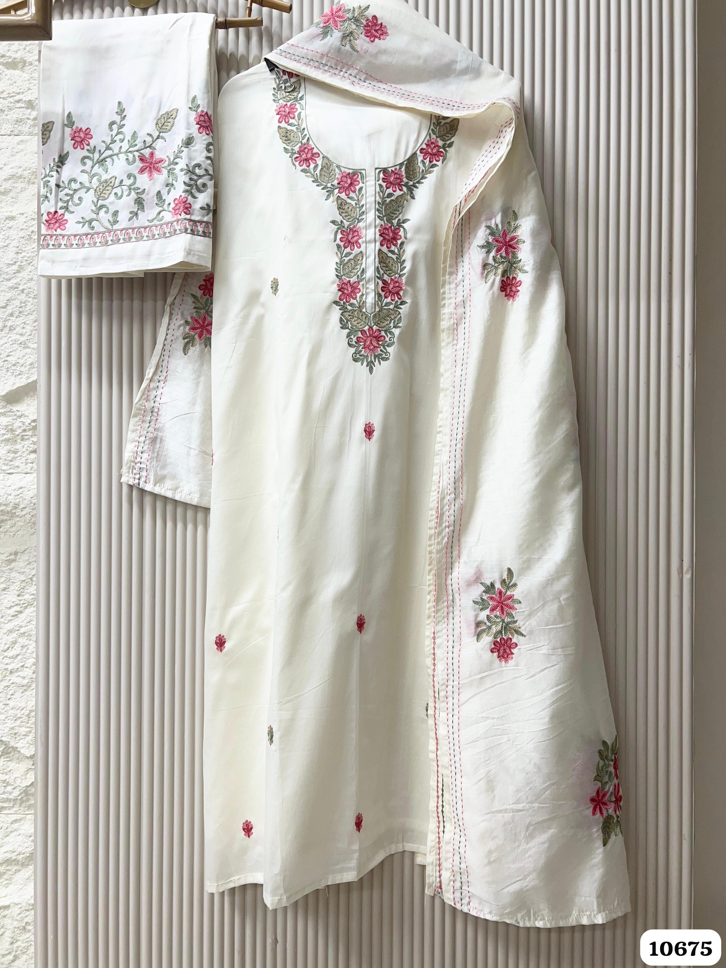 White Jam Unstitched Embroidered -Set Of 3