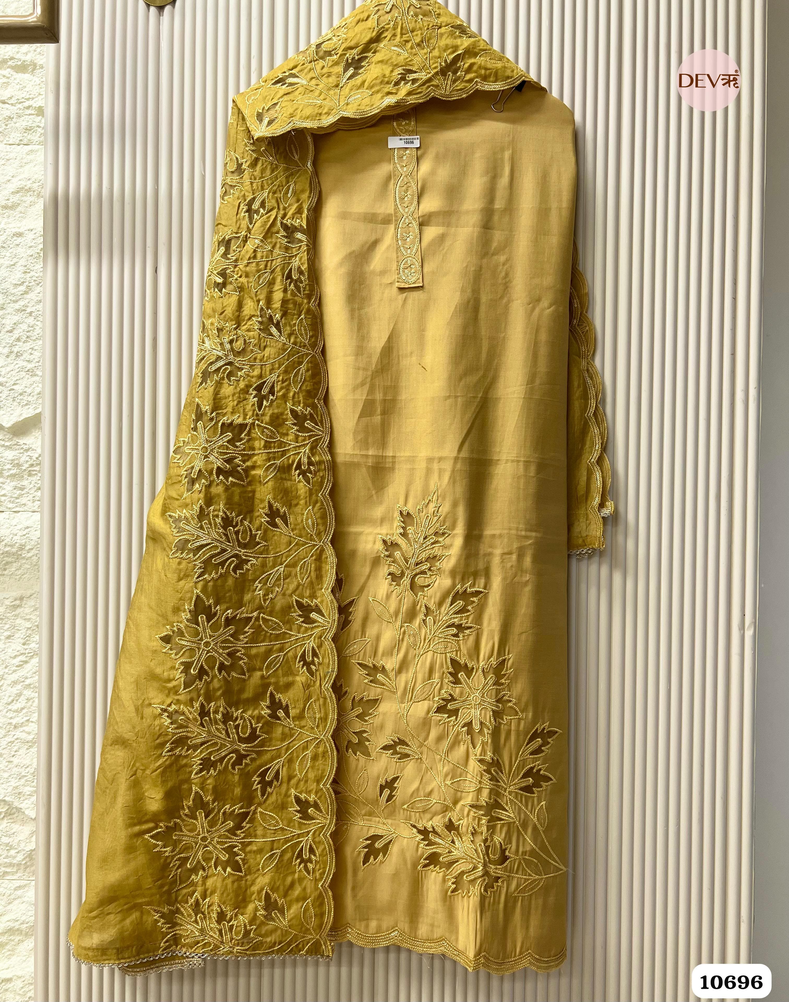 Yellow Modal Silk Unstitched Embroidered -Set Of 3