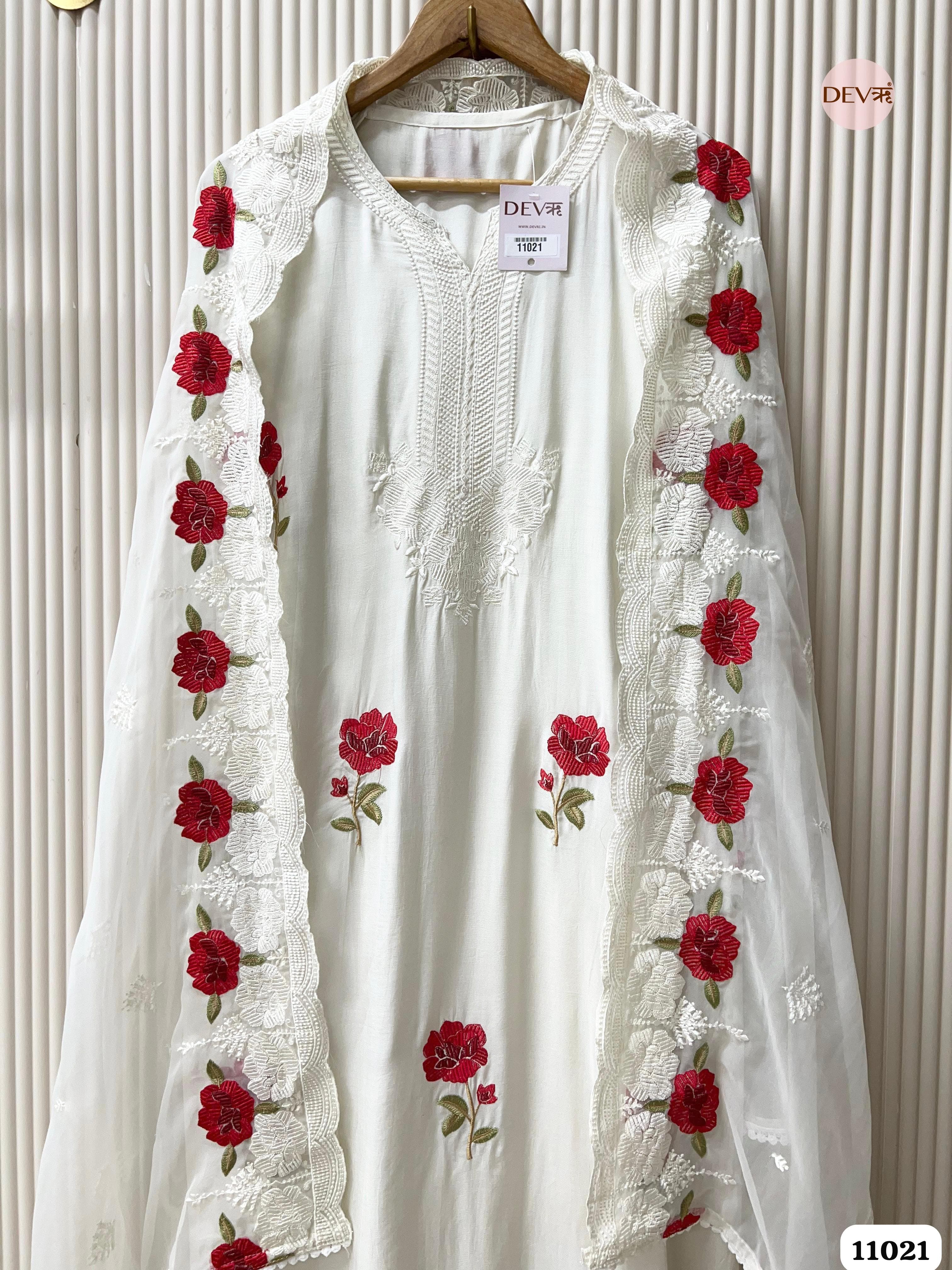 White Organza Unstitched Embroidered -Set Of 3 {11021}