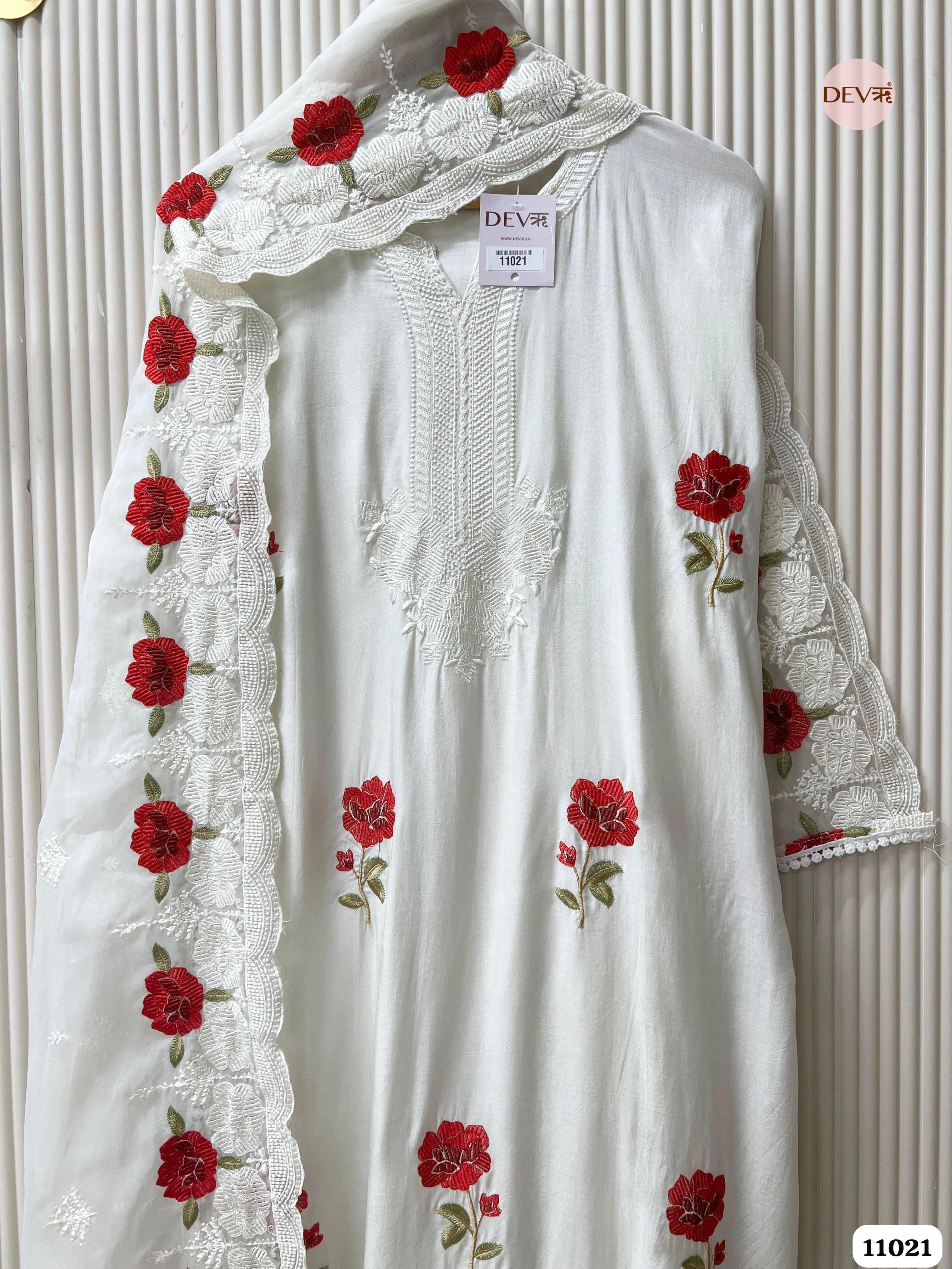 White Organza Unstitched Embroidered -Set Of 3 {11021}