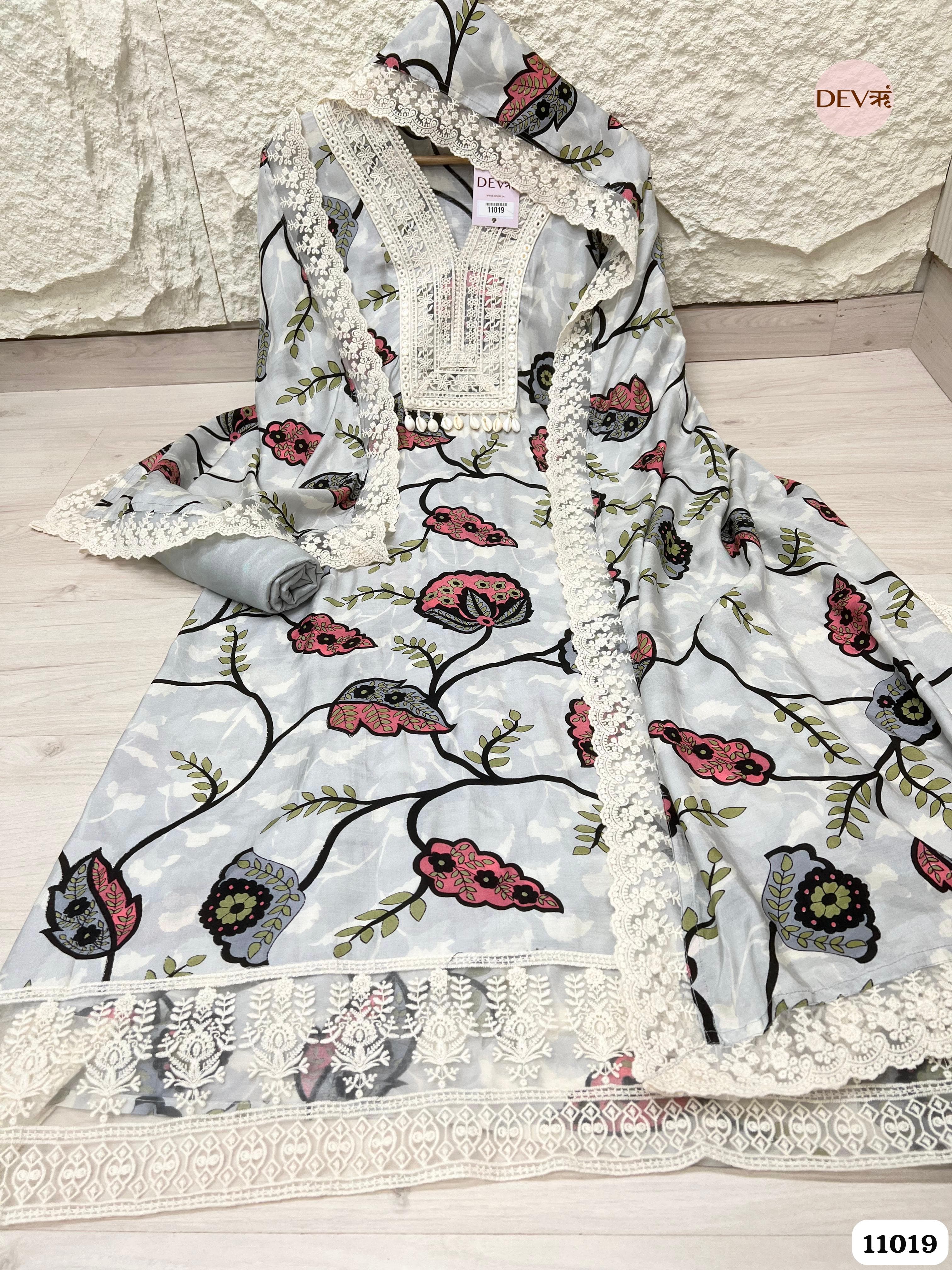 Sky Blue  Muslin Unstitched Printed Embroidered -Set Of 3 {11019}
