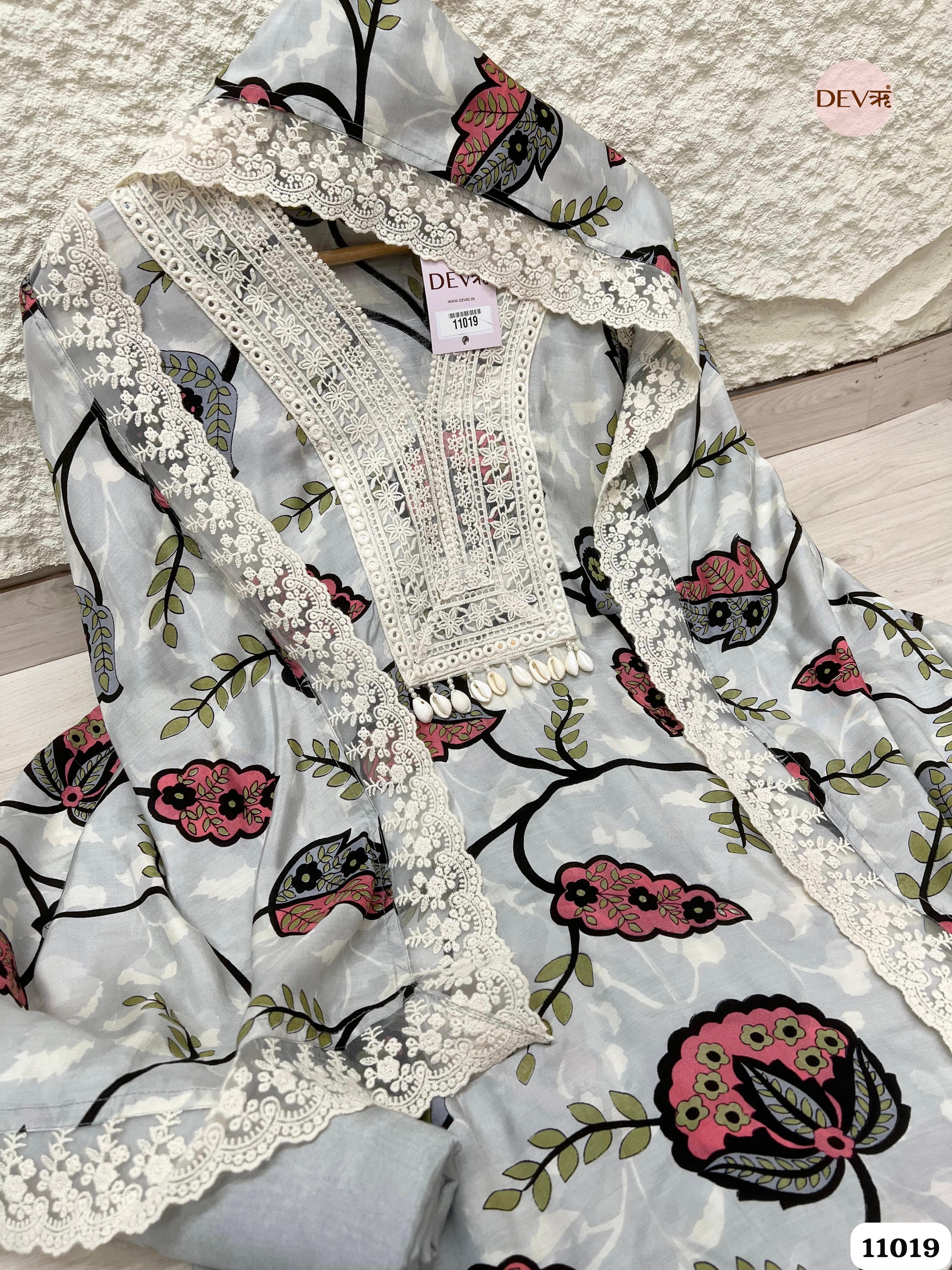 Sky Blue  Muslin Unstitched Printed Embroidered -Set Of 3 {11019}