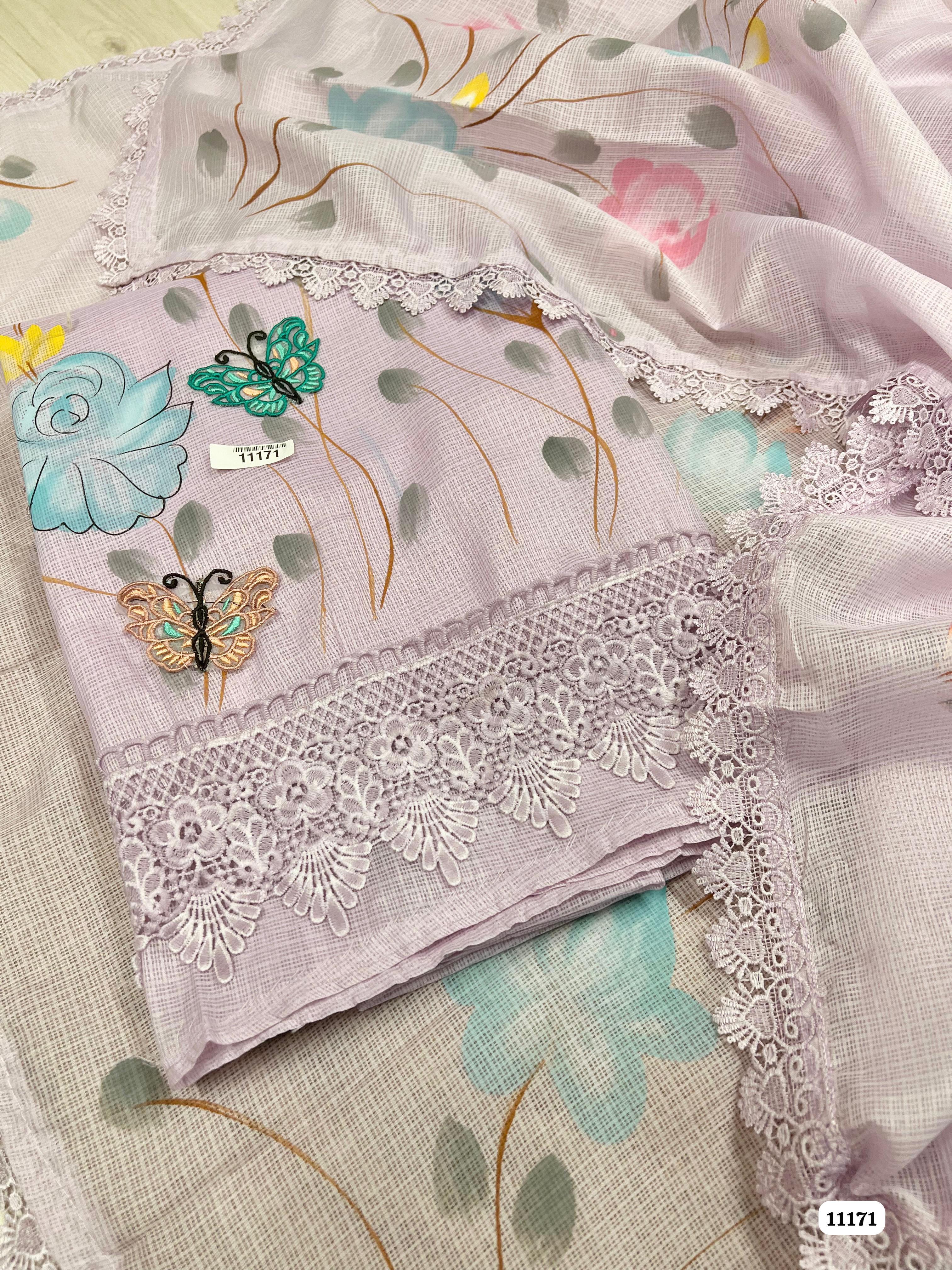Pink Cotton Kota Unstitched Printed Embroidered -Set Of 3