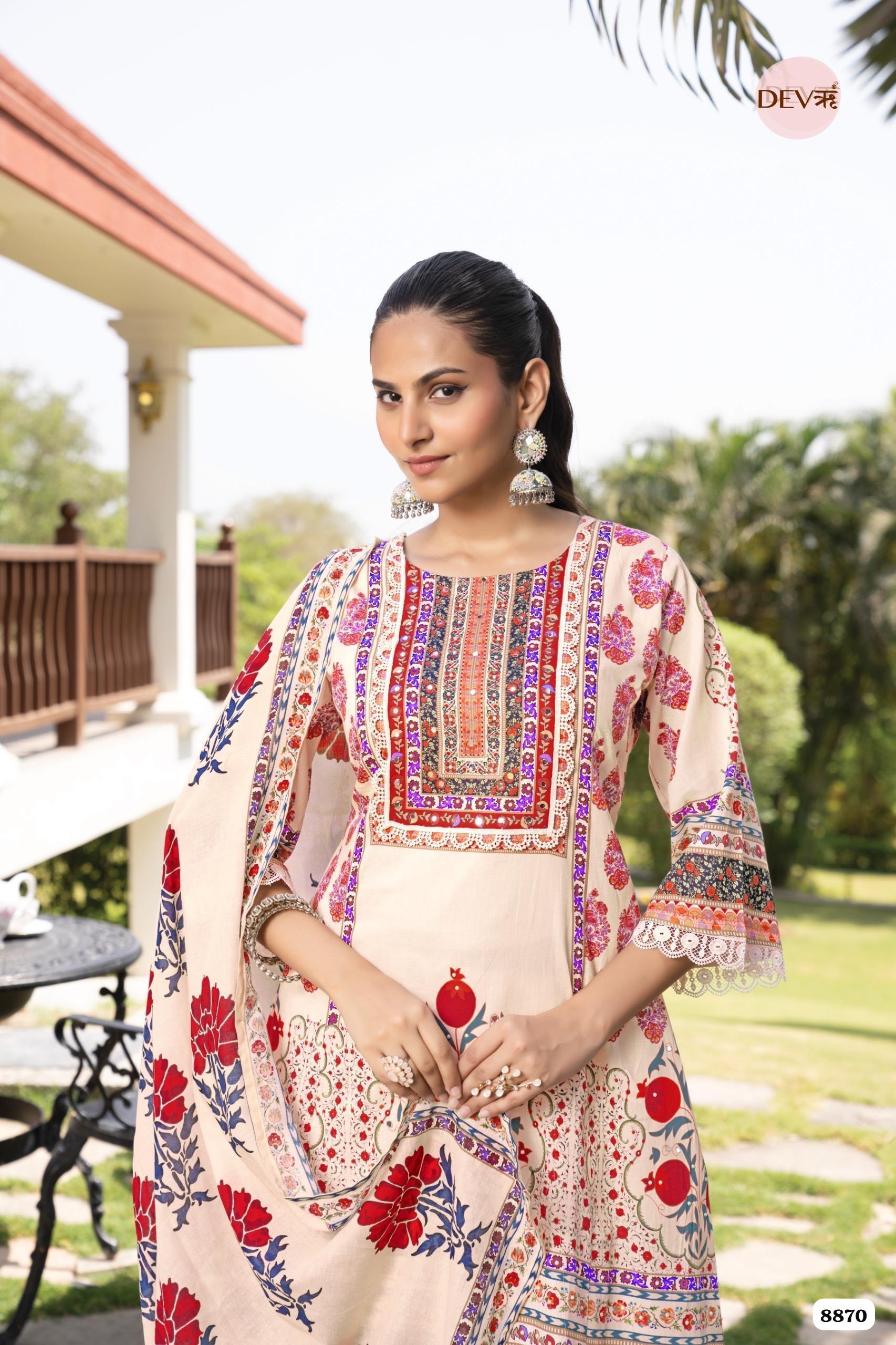 Beige Cotton Printed Ready-Made Suit -Set Of 3 {8870/M}