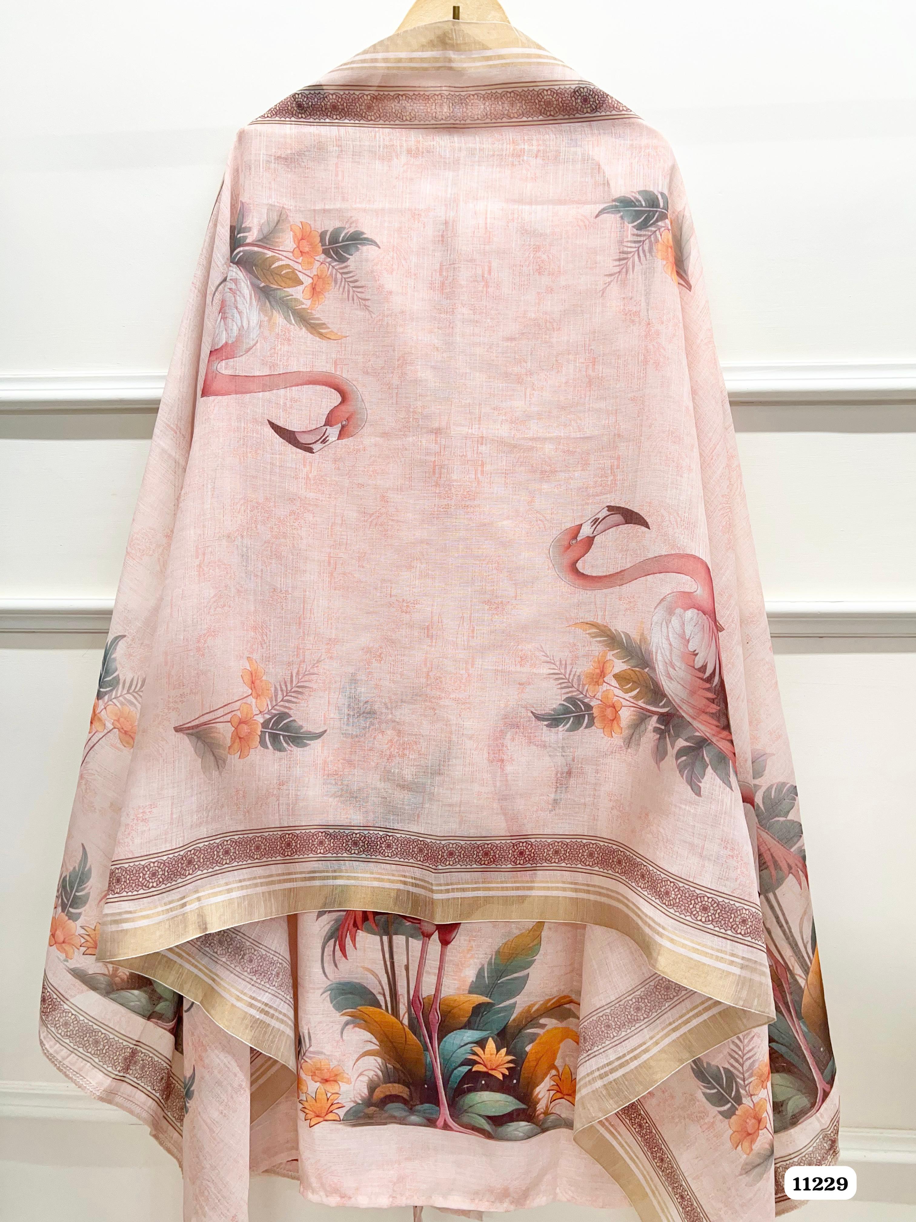 Pink Linen Unstitched Printed -Set Of 3