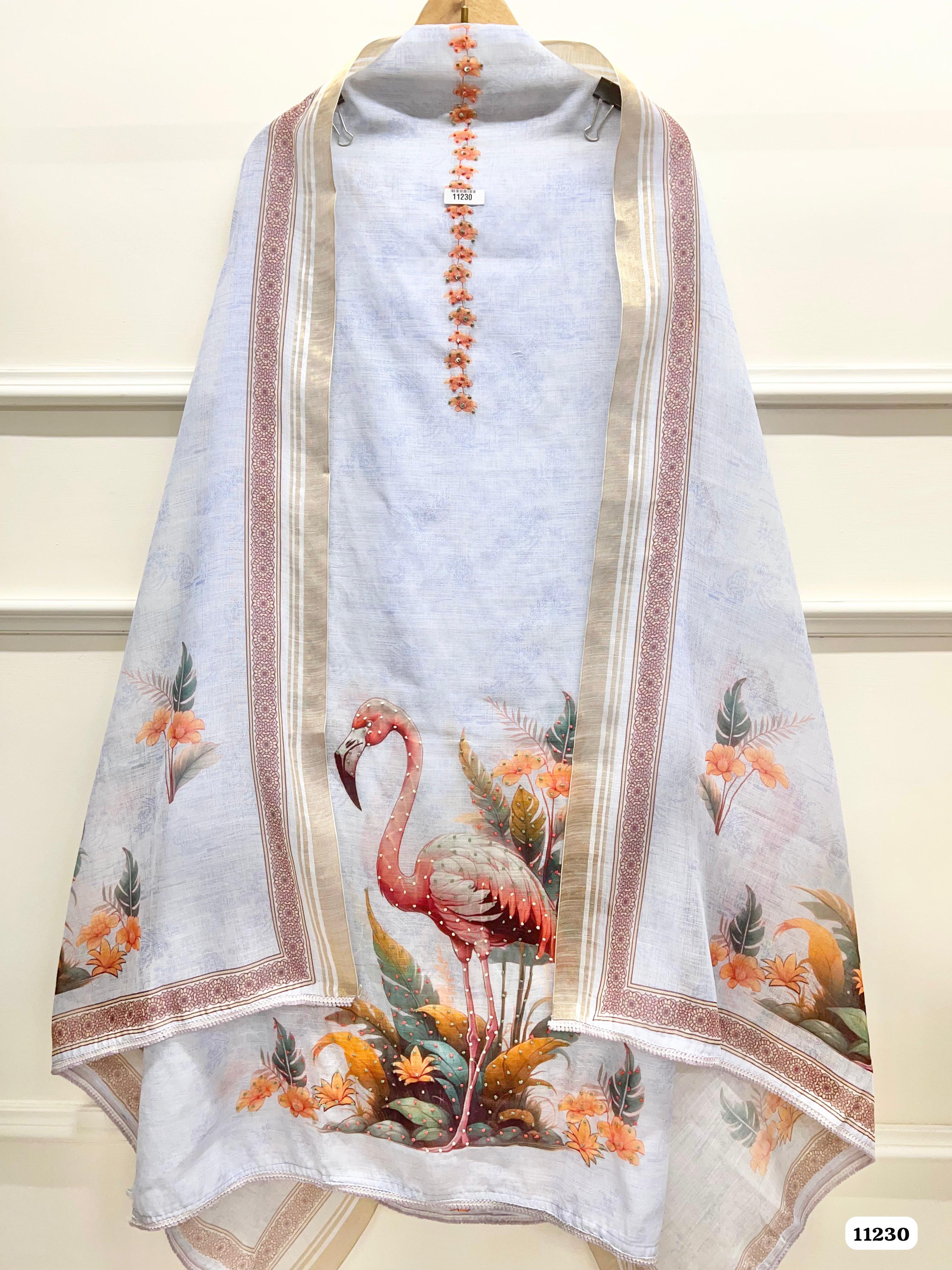 Sky Blue Unstitched Printed Embroidered -Set Of 3 {11230}