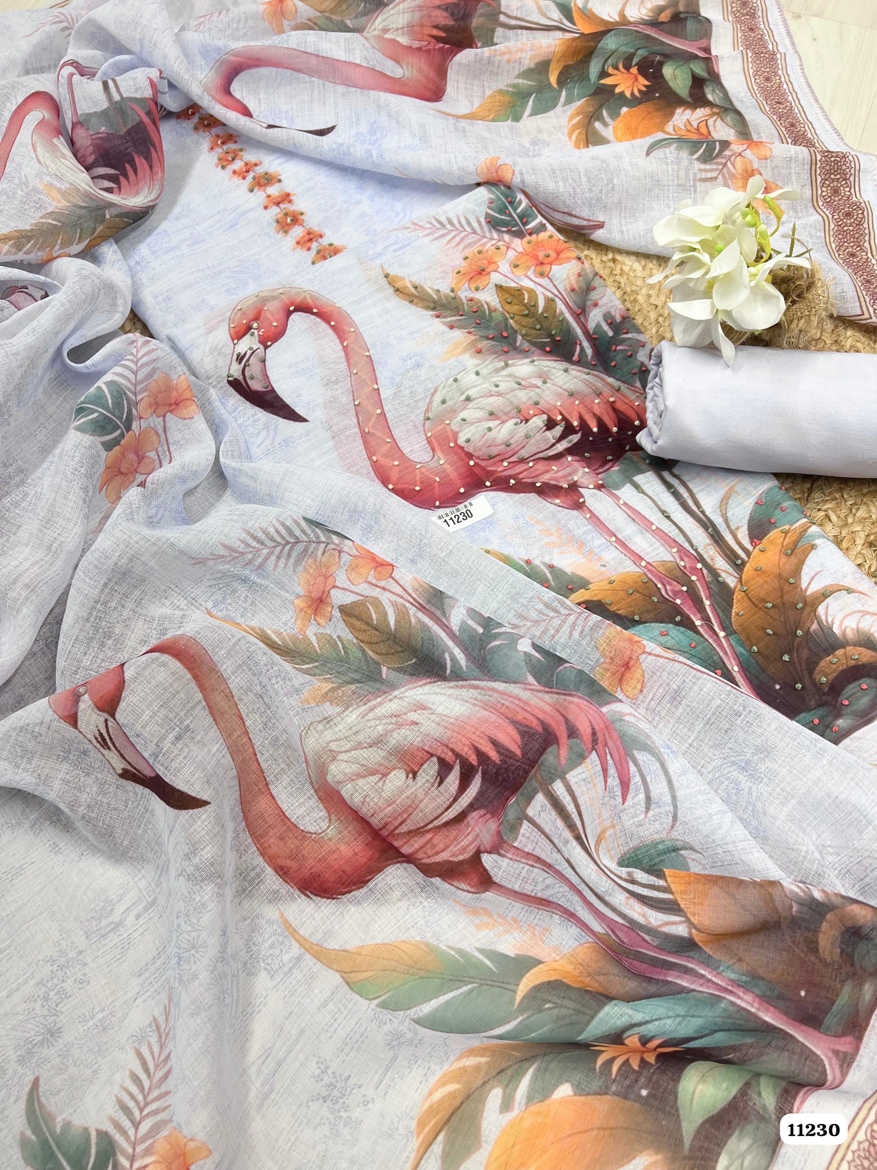 Sky Blue Unstitched Printed Embroidered -Set Of 3 {11230}