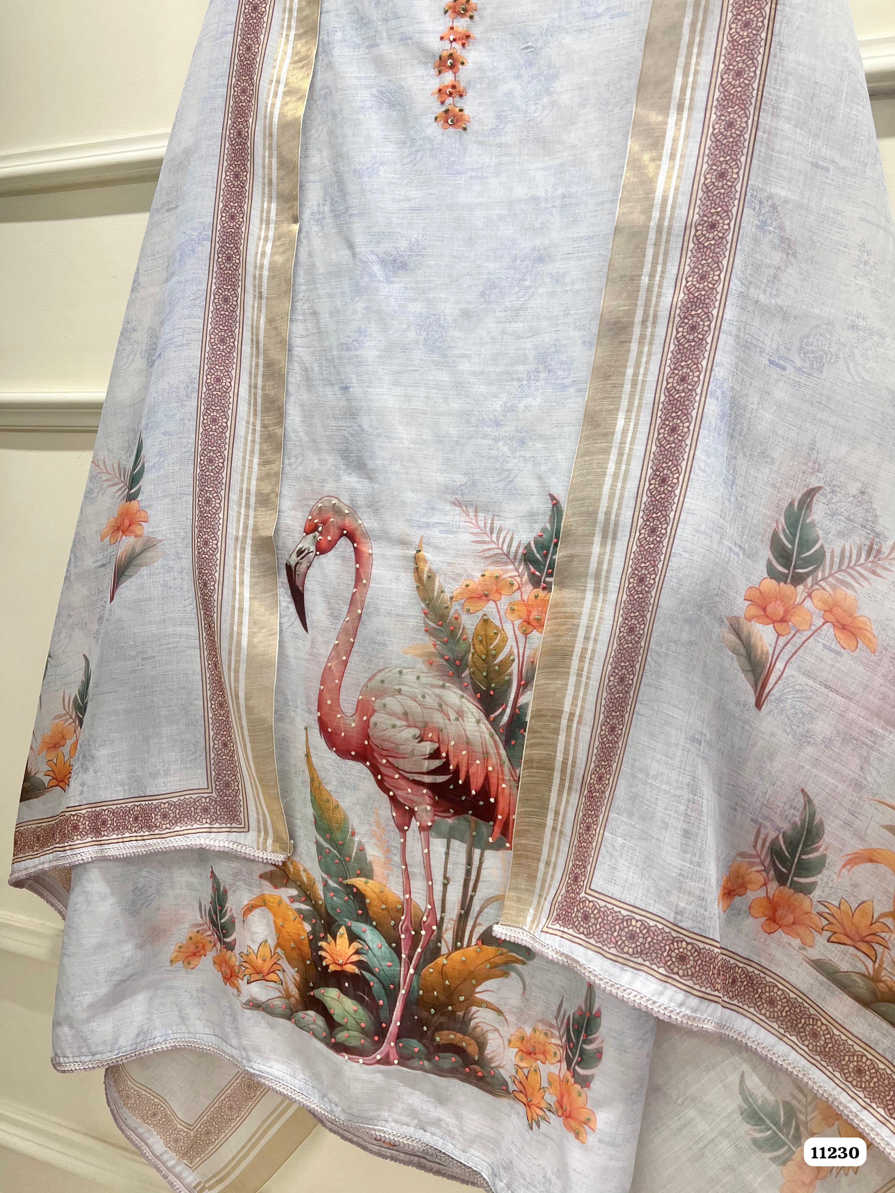 Sky Blue Unstitched Printed Embroidered -Set Of 3 {11230}