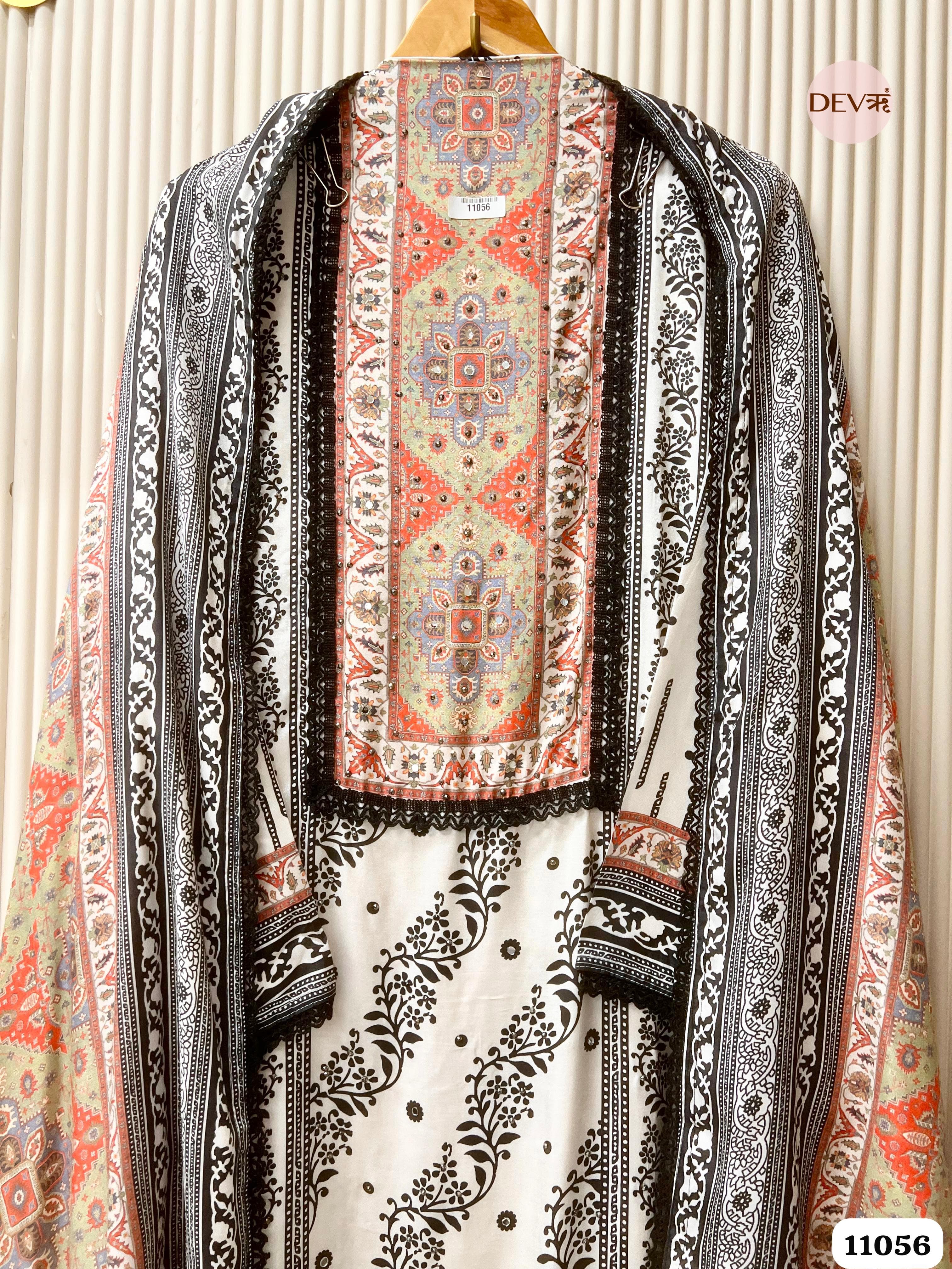 Black/White Muslin Printed Semi Stitched -Set Of 3 {11056}