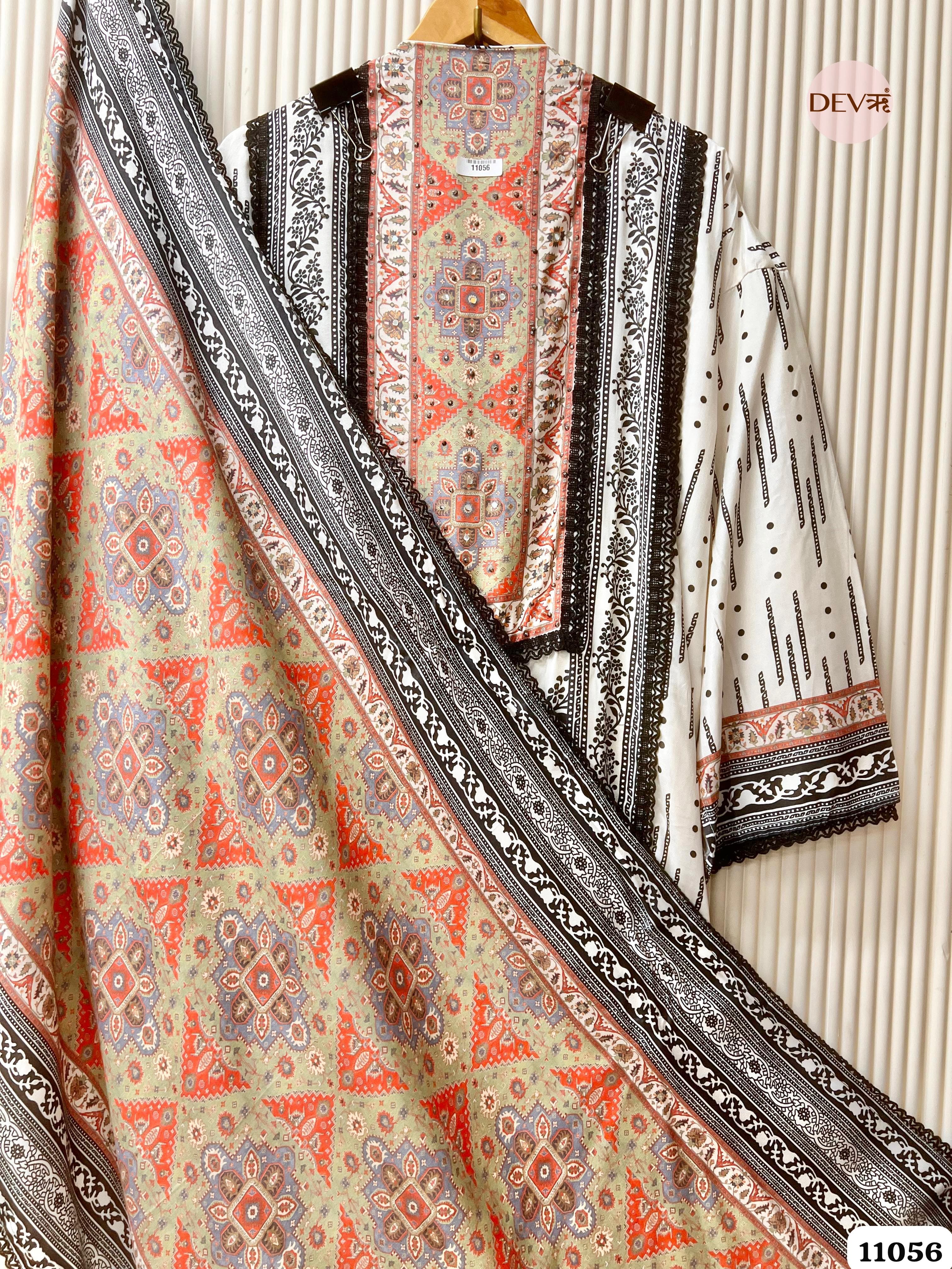 Black/White Muslin Printed Semi Stitched -Set Of 3 {11056}